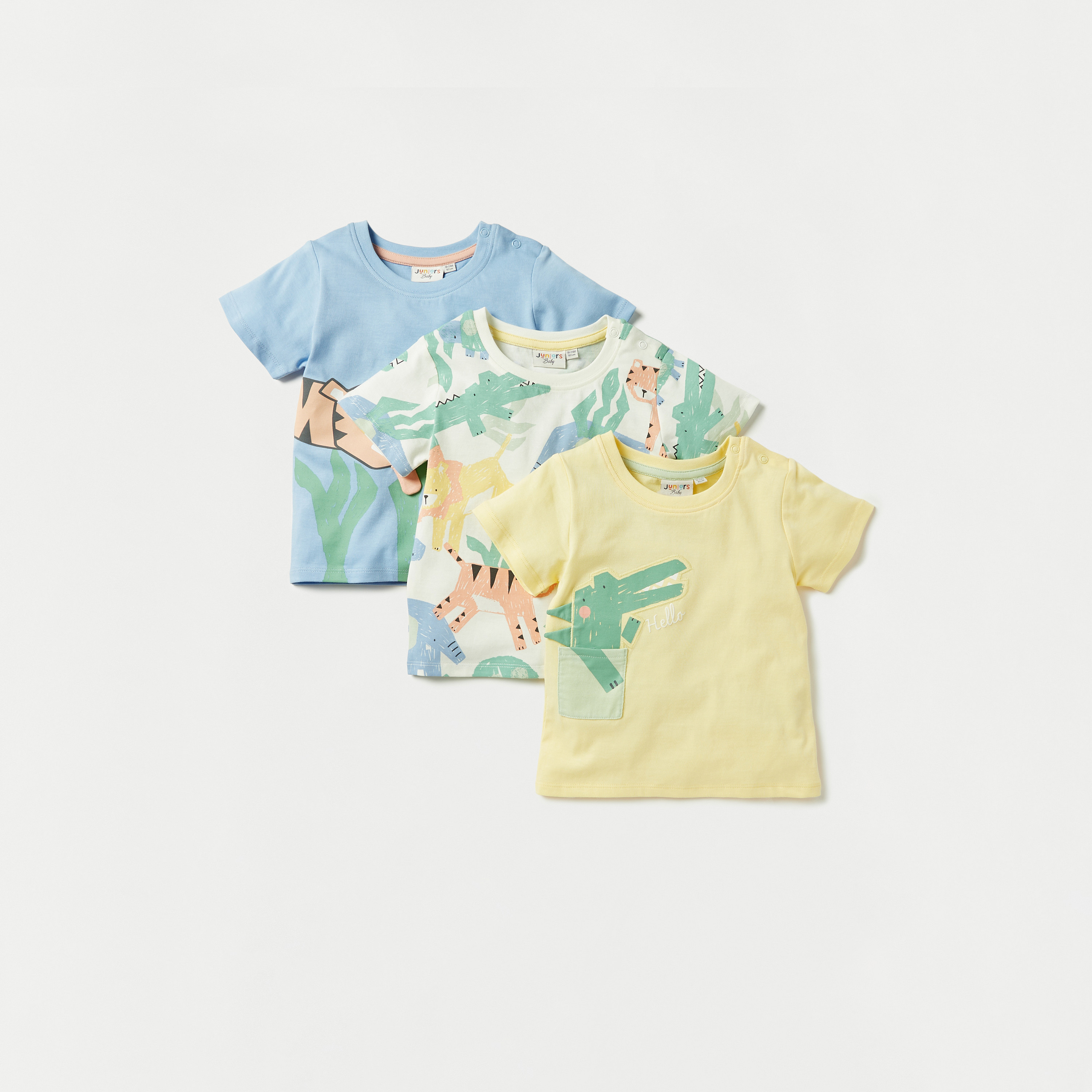 Buy Juniors Animal Print T shirt with Short Sleeves Set of 3 Online Mothercare Bahrain