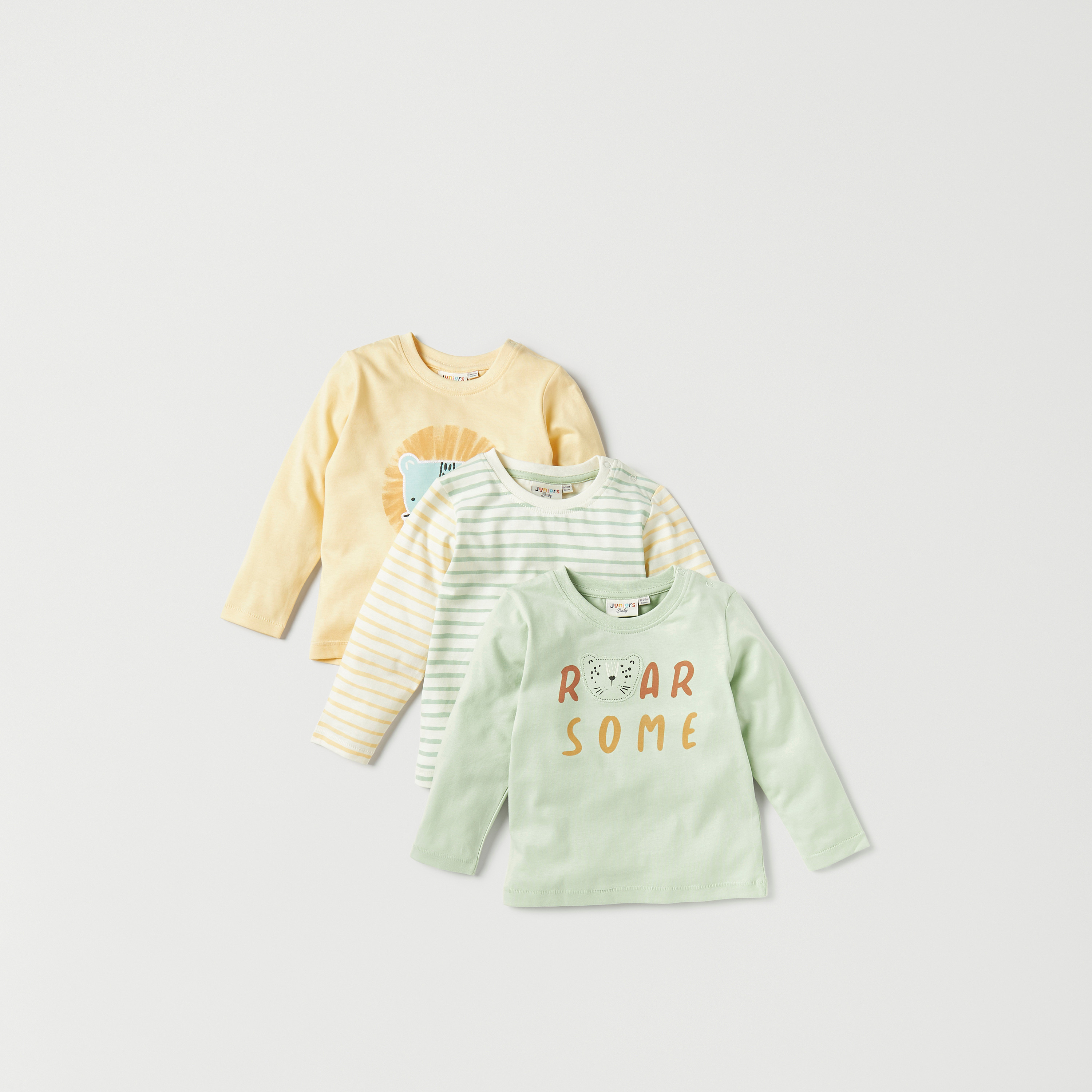 Juniors Printed Crew Neck T-shirt with Long Sleeves - Set of 3-baby-boys-clothing-multipacks-image-1