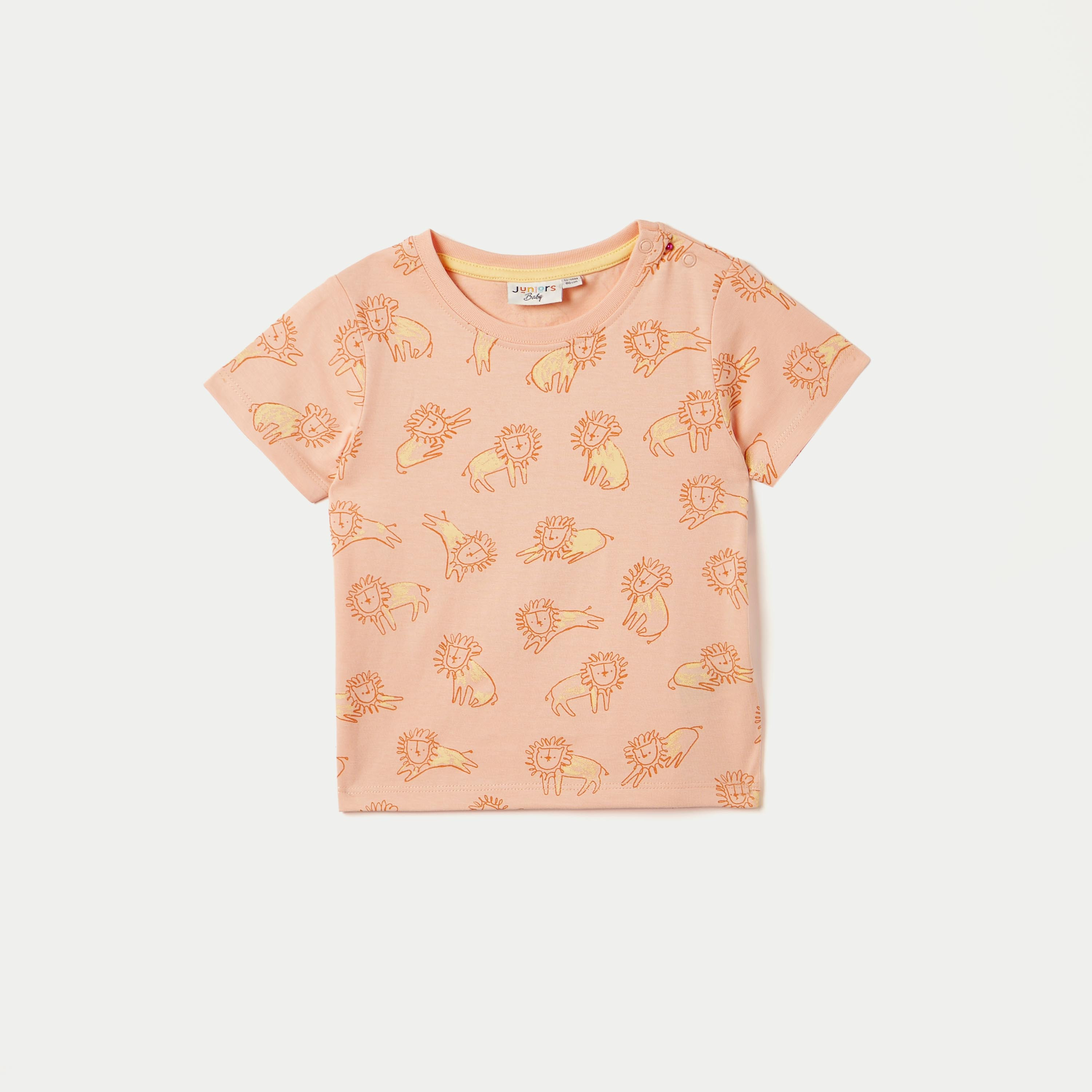 Juniors All-Over Lion Print Crew Neck T-shirt with Short Sleeves-baby-boys-clothing-tshirtsandpolos-image-1