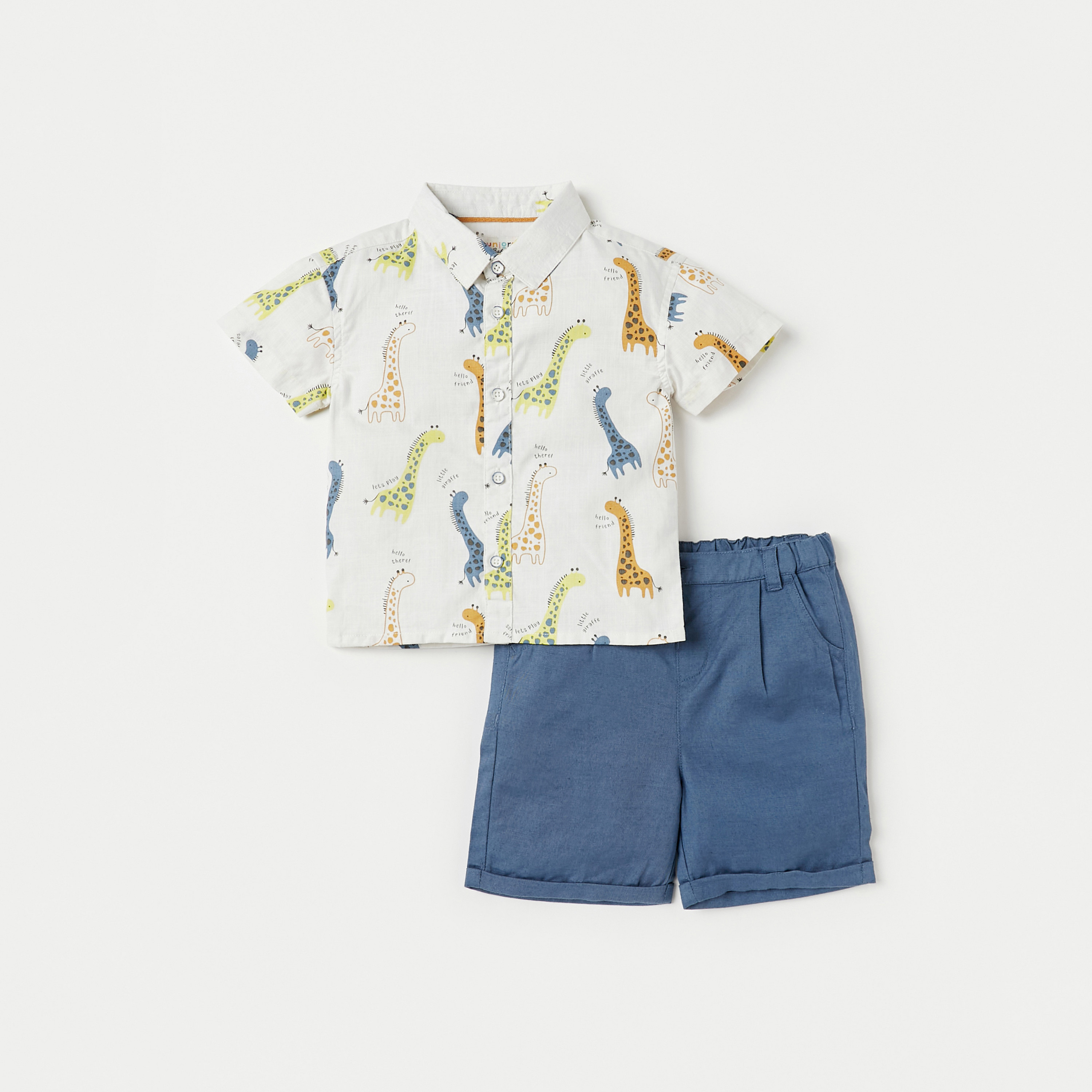 Juniors All-Over Giraffe Print Shirt and Shorts Set-baby-boys-clothing-setsandcoords-image-1