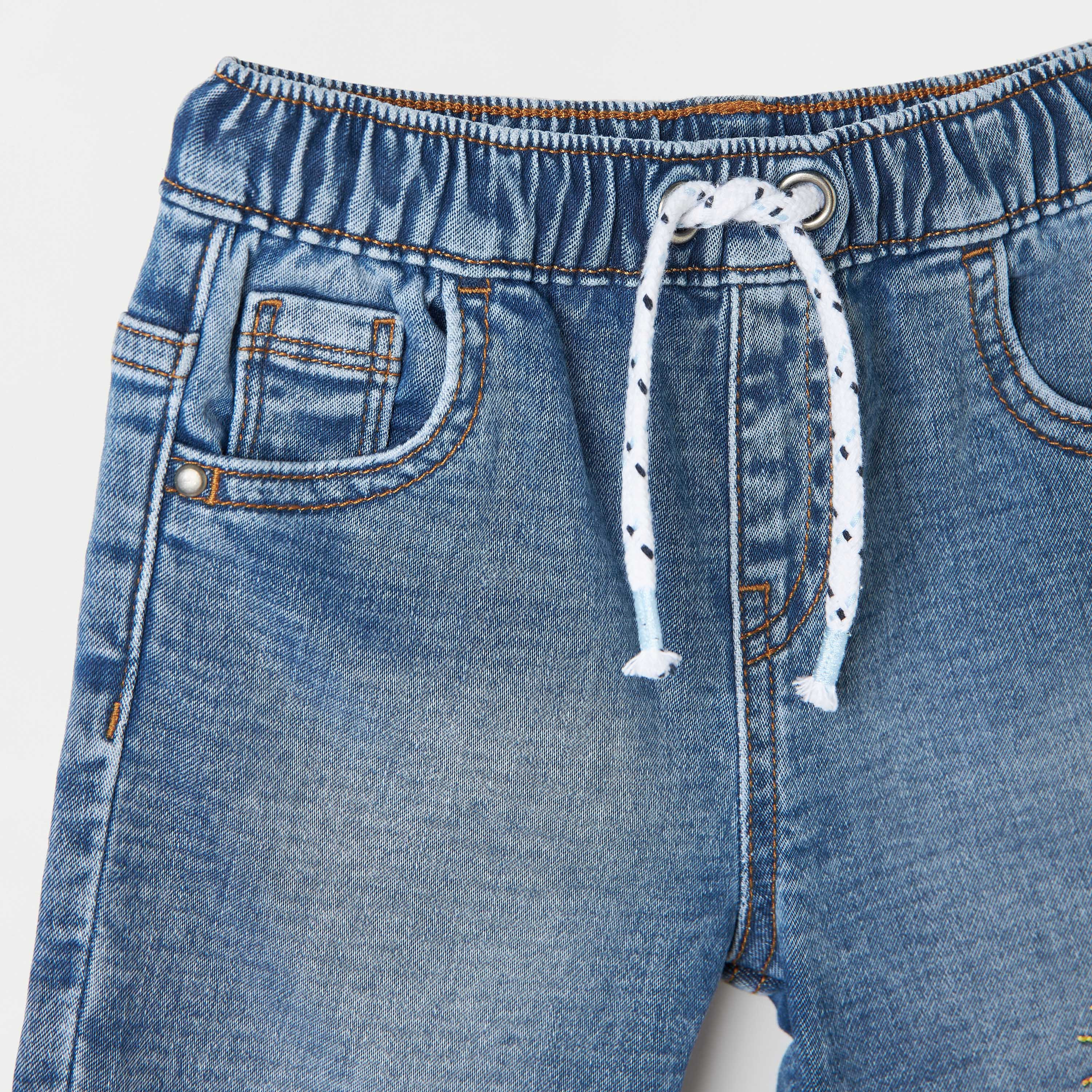 شورت دينم برباط إغلاق وتطريز وجه حيوان من جونيورز-baby-boys-clothing-bottoms-shorts-image-2