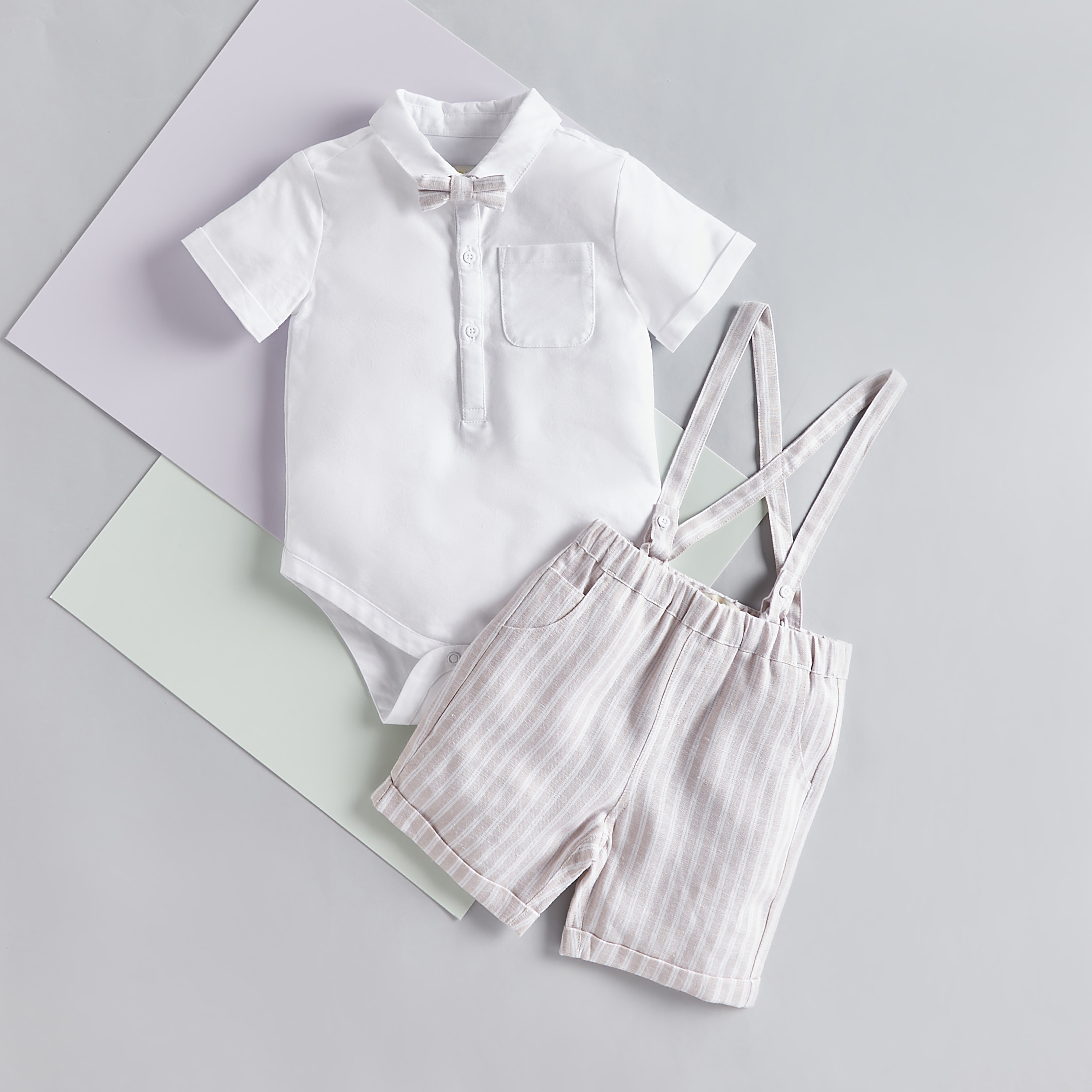 Juniors Solid Bodysuit and Shorts Set with Suspenders-baby-boys-clothing-setsandcoords-image-1
