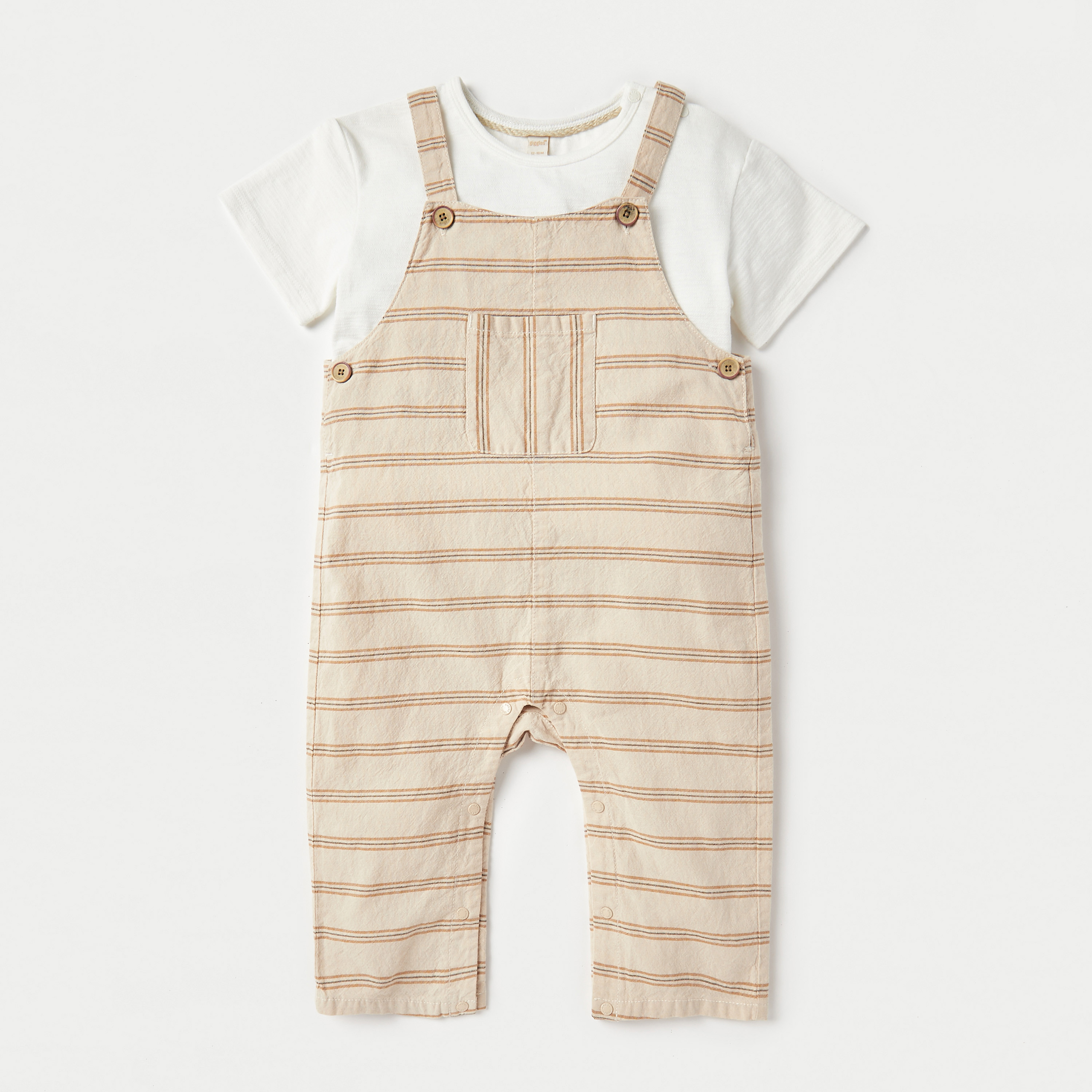Giggles Solid Short Sleeves T-shirt and Striped Dungaree Set-baby-boys-clothing-setsandcoords-image-1
