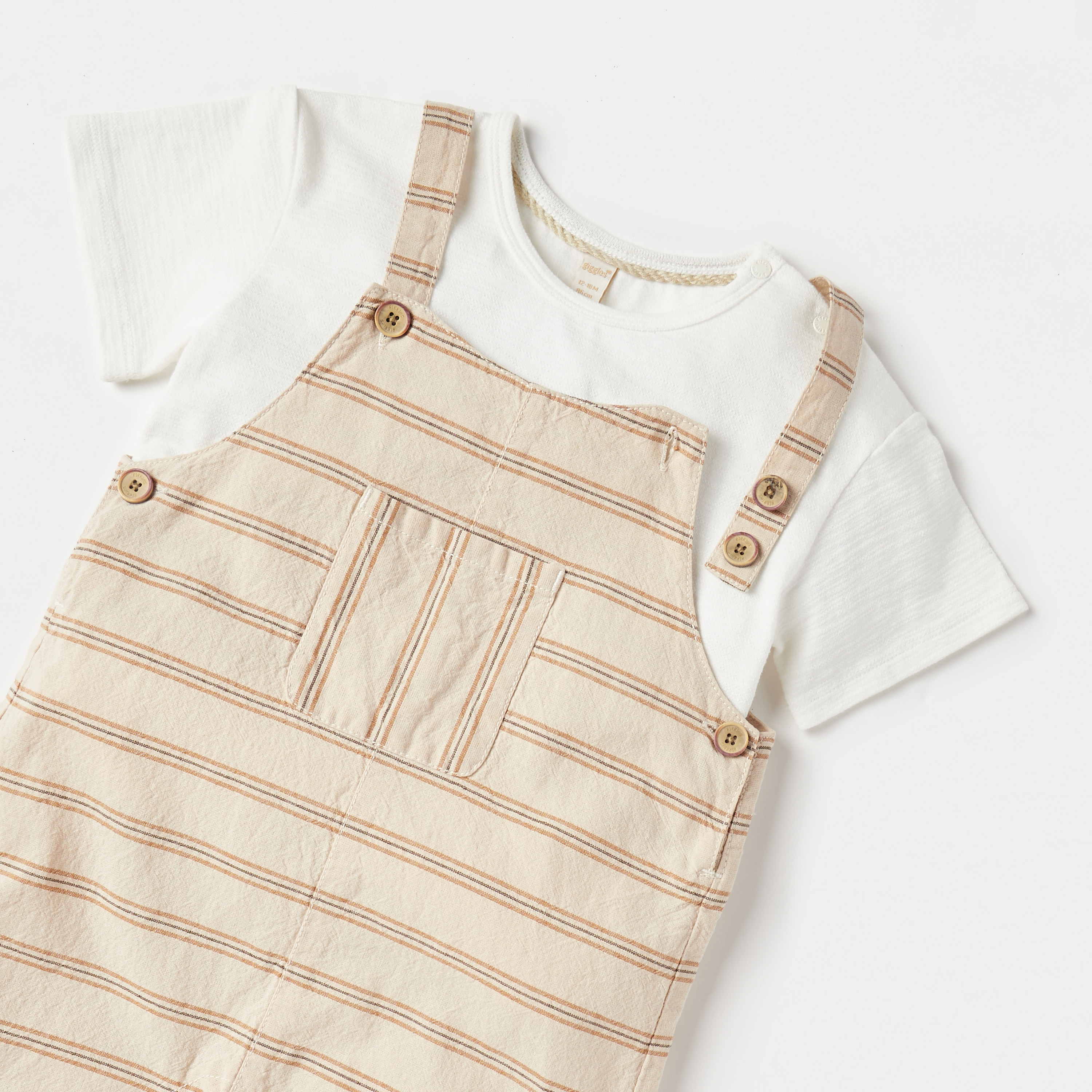Giggles Solid Short Sleeves T-shirt and Striped Dungaree Set-baby-boys-clothing-setsandcoords-image-4