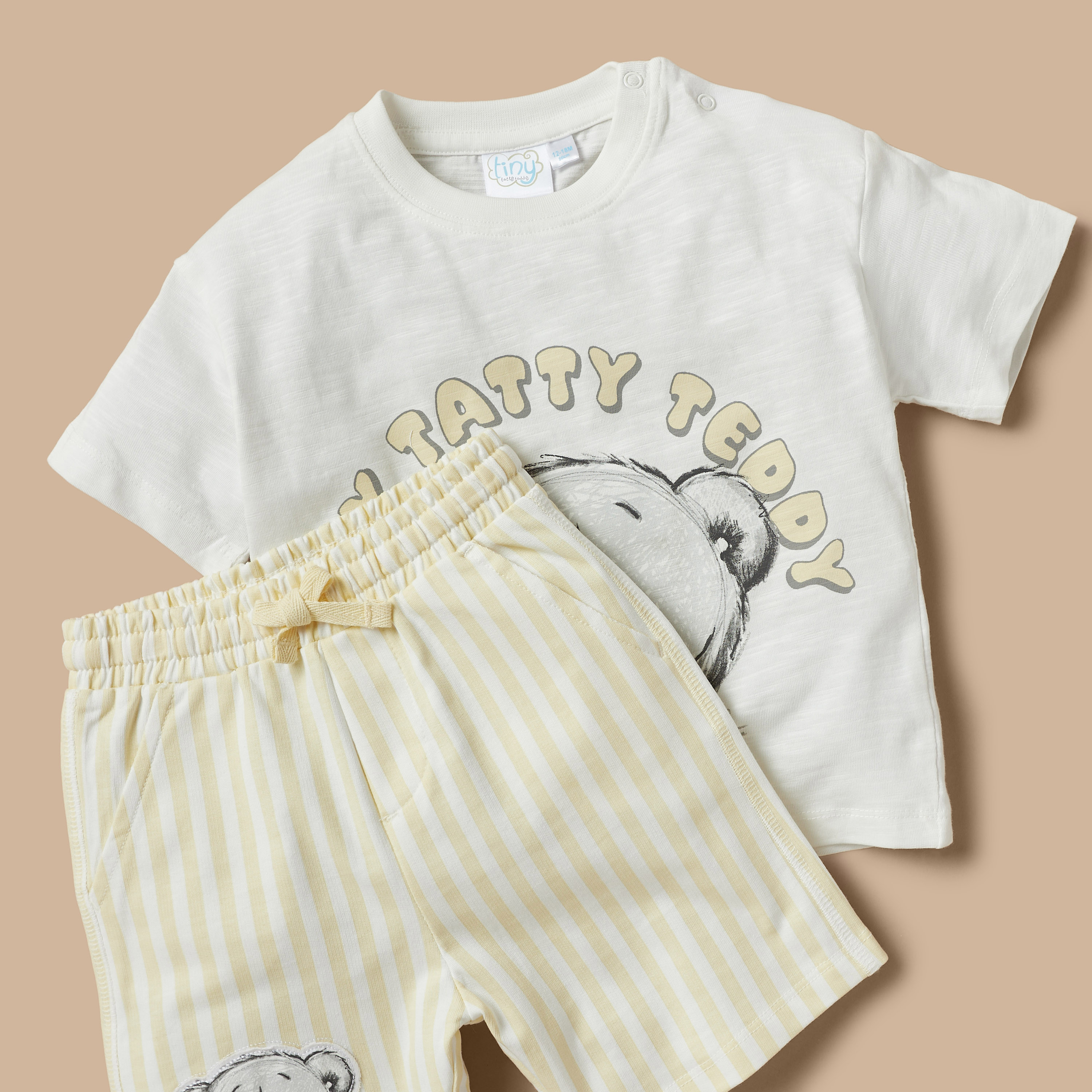 Carte Blanche Tiny Tatty Teddy Print T-shirt and Elasticated Shorts Set-baby-boys-clothing-setsandcoords-image-4
