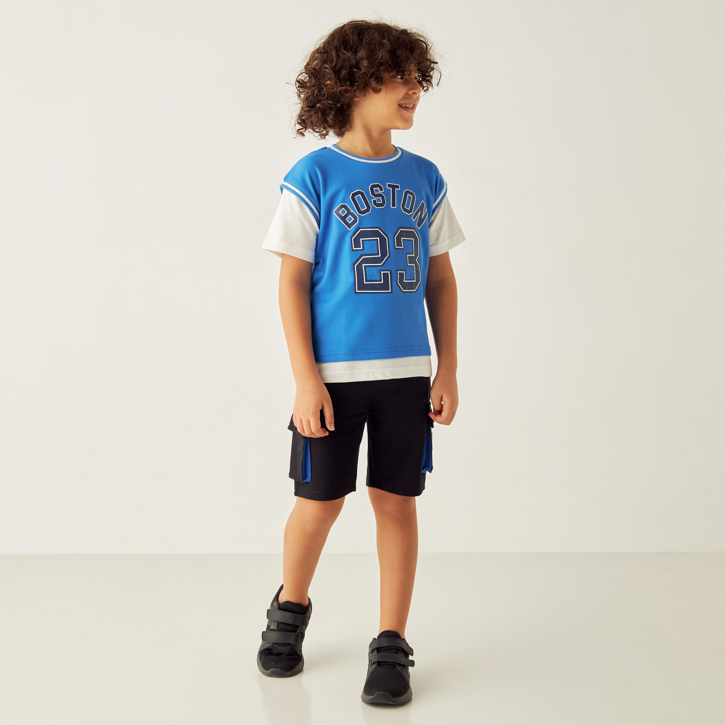 Juniors Graphic Print Layered T-shirt with Short Sleeves and Round Neck-boys-clothing-tshirtsandpolos-image-2