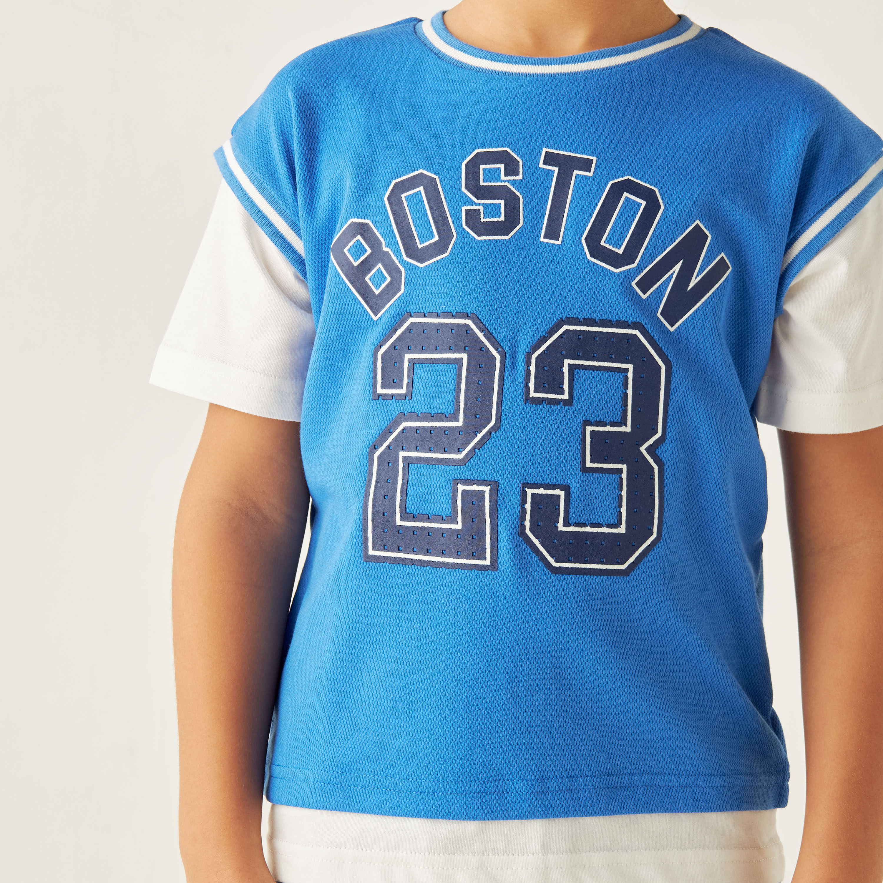 Juniors Graphic Print Layered T-shirt with Short Sleeves and Round Neck-boys-clothing-tshirtsandpolos-image-3