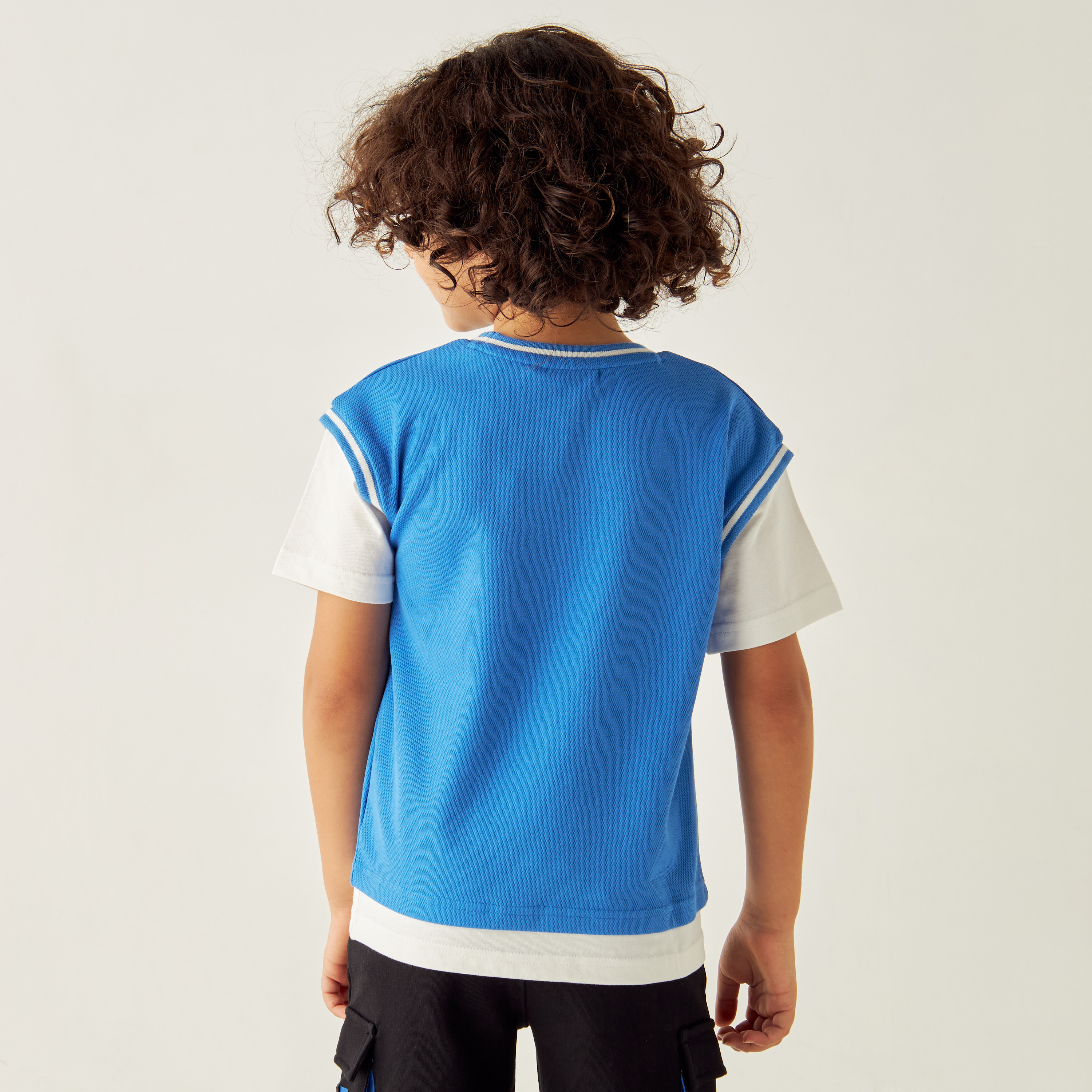 Juniors Graphic Print Layered T-shirt with Short Sleeves and Round Neck-boys-clothing-tshirtsandpolos-image-4