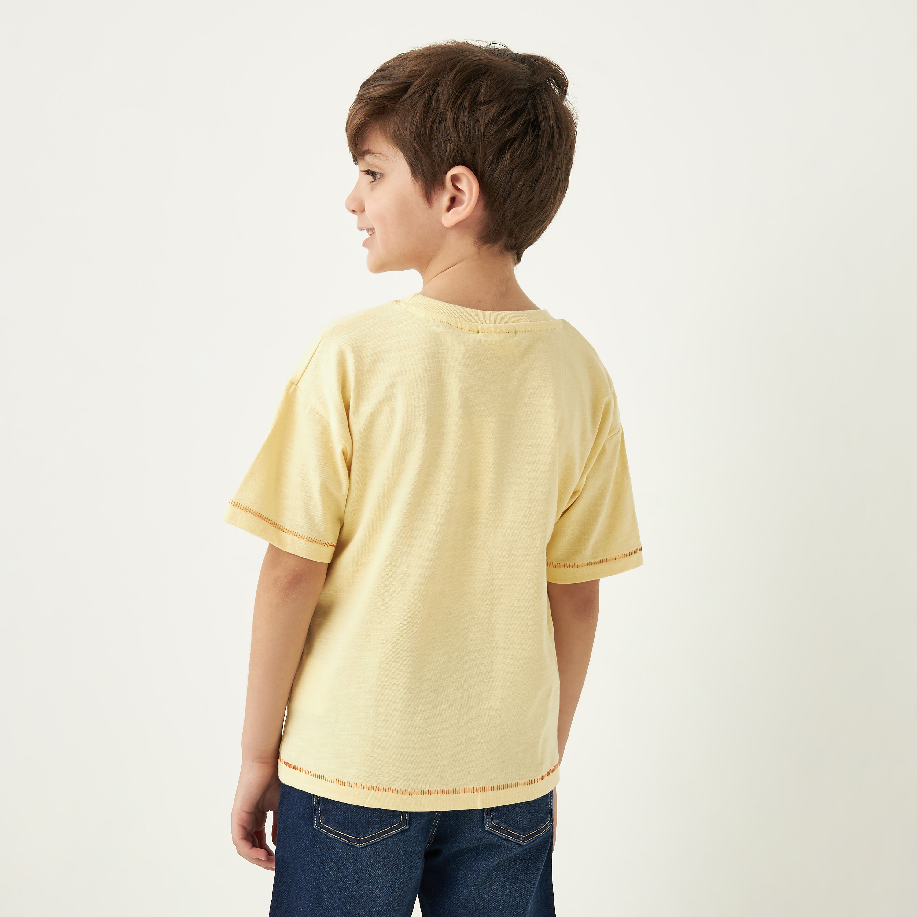 Juniors Lion Graphic Print T-shirt with Crew Neck and Short Sleeves-boys-clothing-tshirtsandpolos-image-3