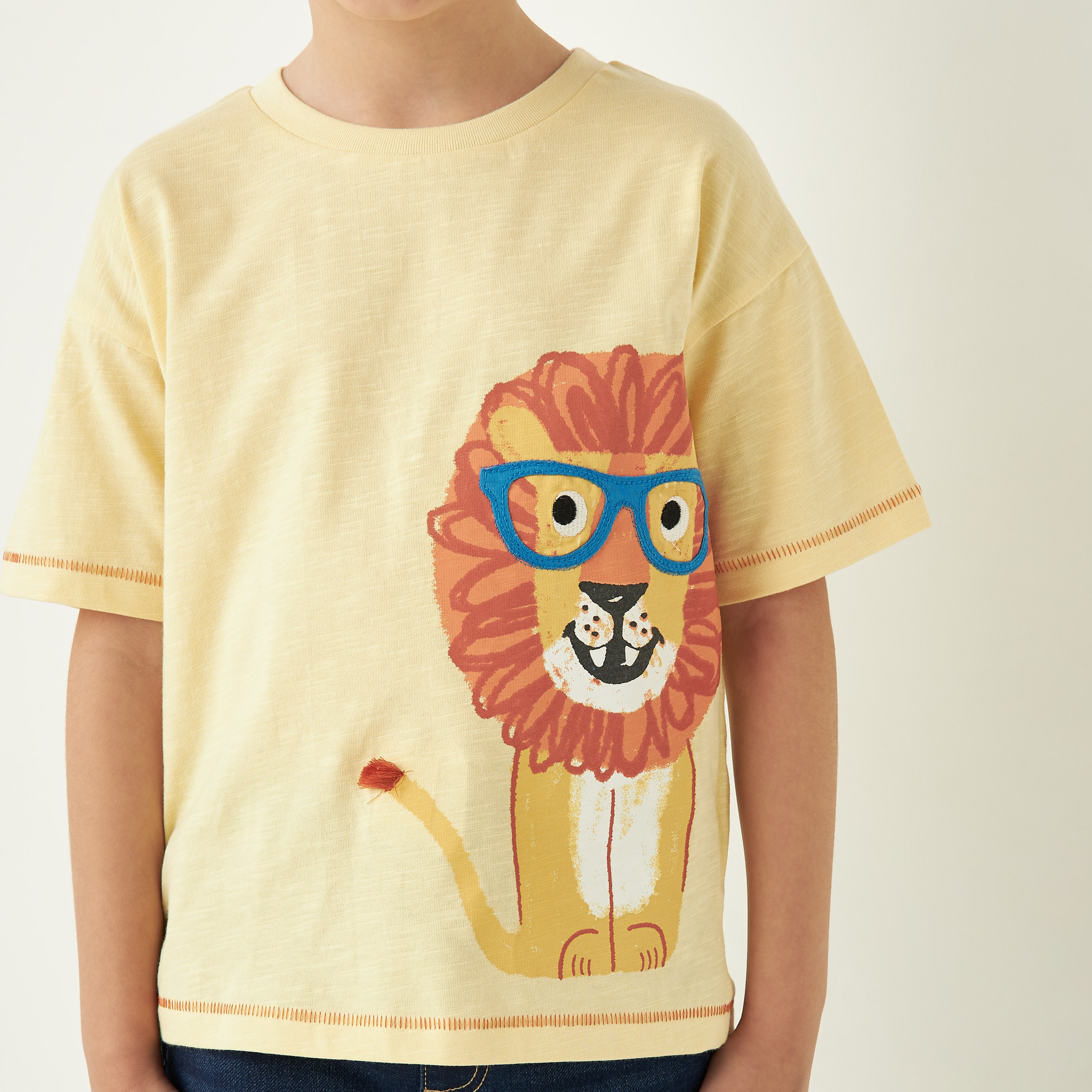 Juniors Lion Graphic Print T-shirt with Crew Neck and Short Sleeves-boys-clothing-tshirtsandpolos-image-4