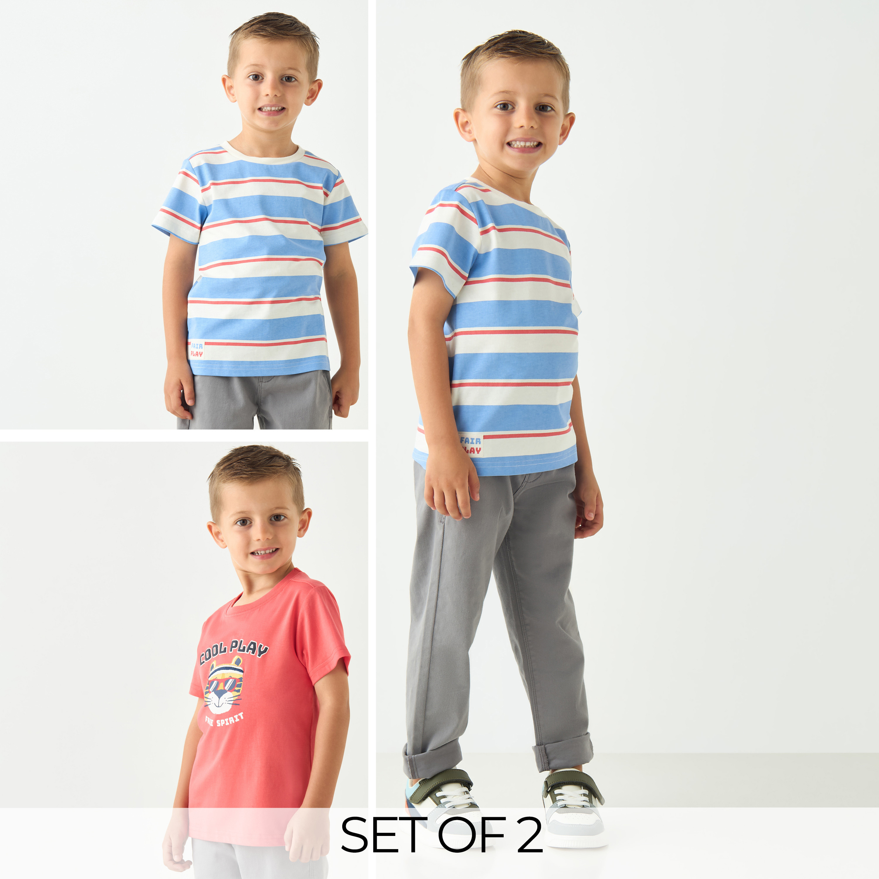 Juniors Printed Crew Neck T-shirt with Short Sleeves  - Set of 2-baby-boys-clothing-multipacks-image-1