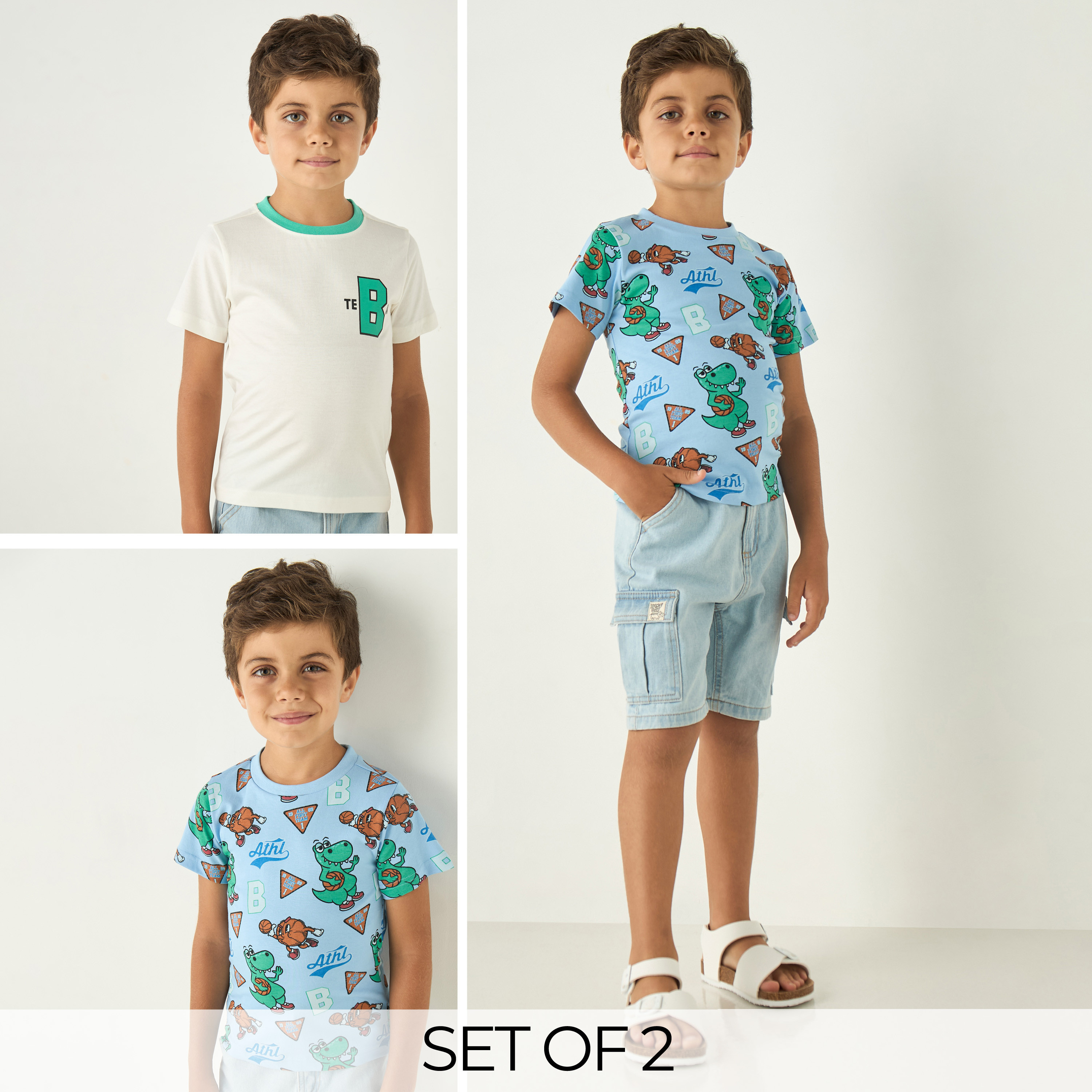 Juniors Printed Crew Neck T-shirt with Short Sleeves - Set of 2-baby-boys-clothing-multipacks-image-1