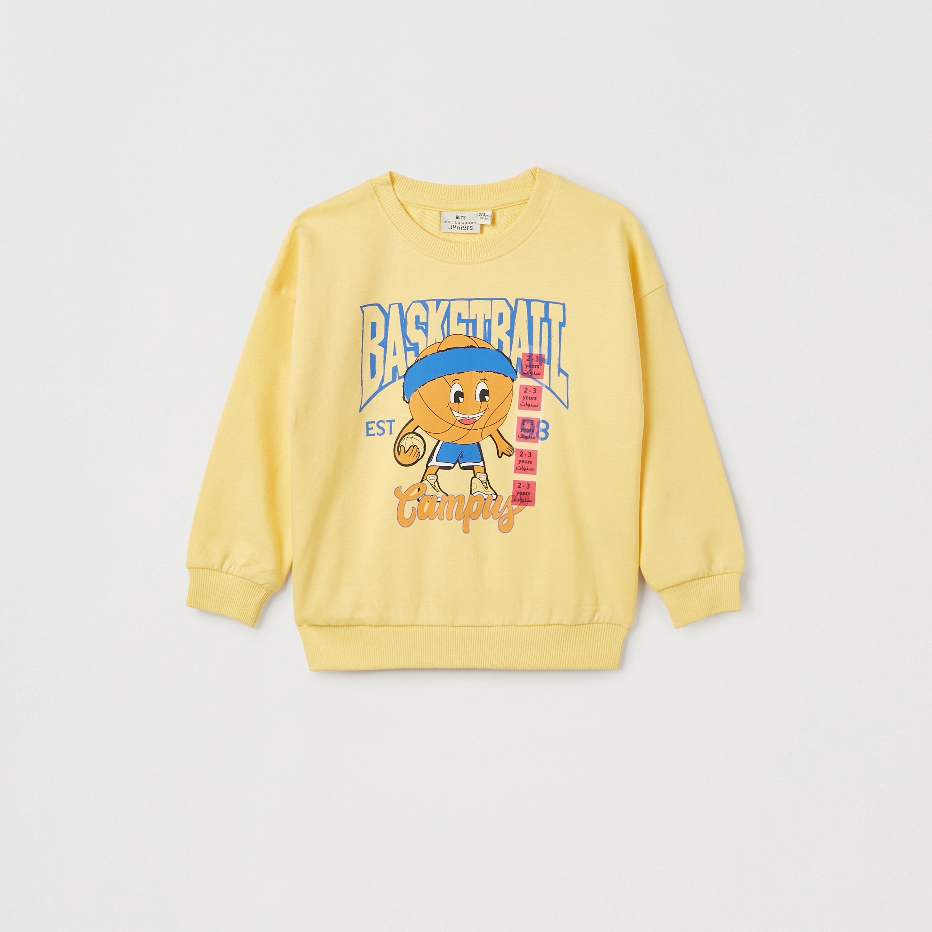 Juniors Graphic Print Sweatshirt with Crew Neck and Long Sleeves-baby-boys-clothing-winterwear-sweatshirts-image-1