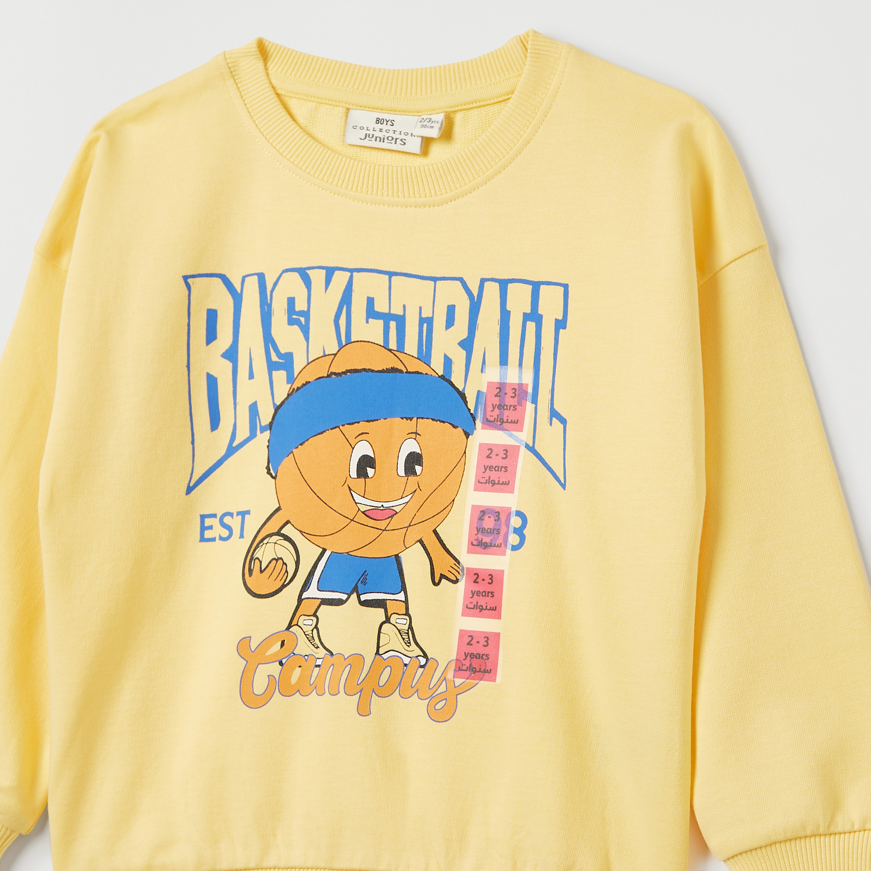 Juniors Graphic Print Sweatshirt with Crew Neck and Long Sleeves-baby-boys-clothing-winterwear-sweatshirts-image-3