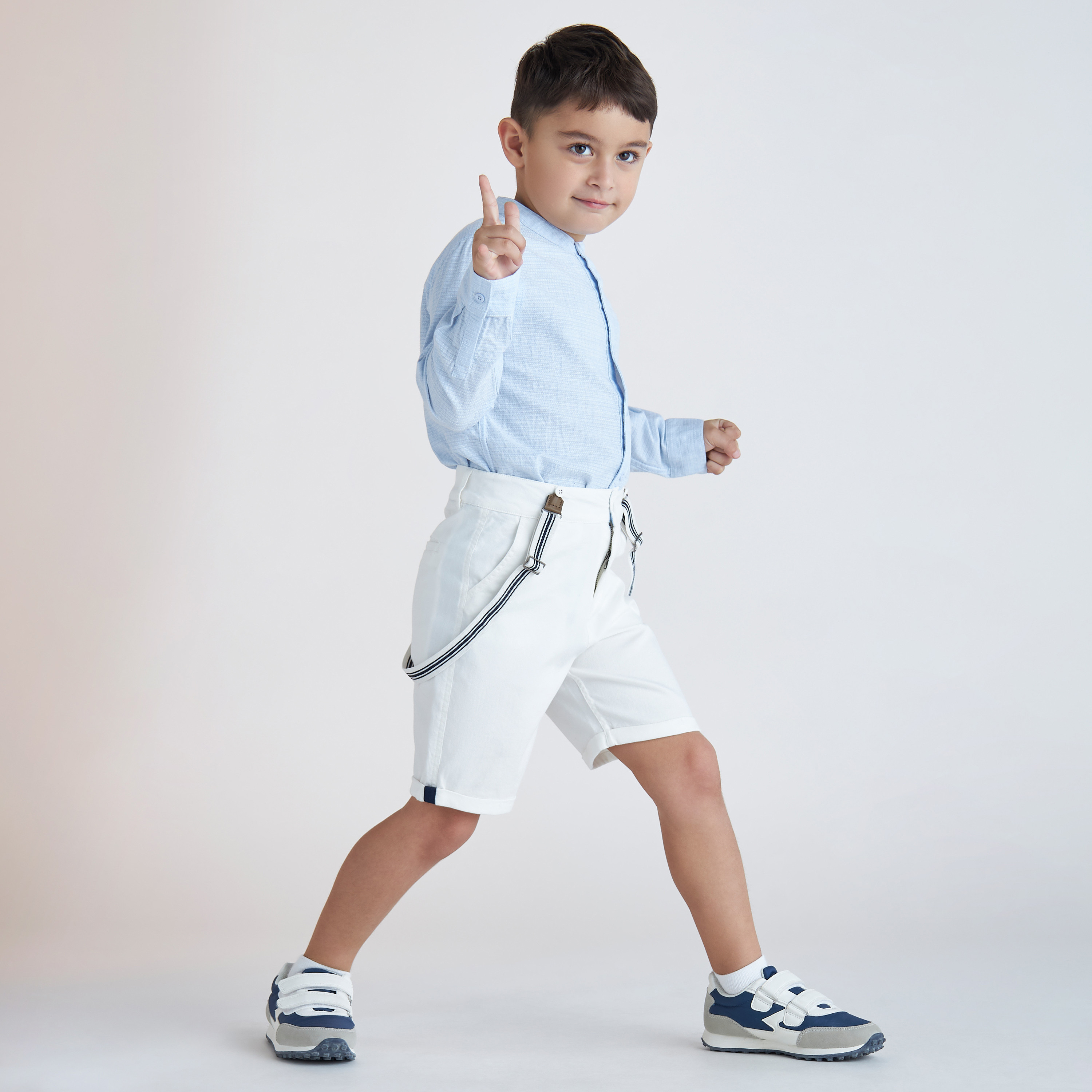Juniors Solid Shirt with Long Sleeves and Mandarin Collar-boys-clothing-shirts-image-2