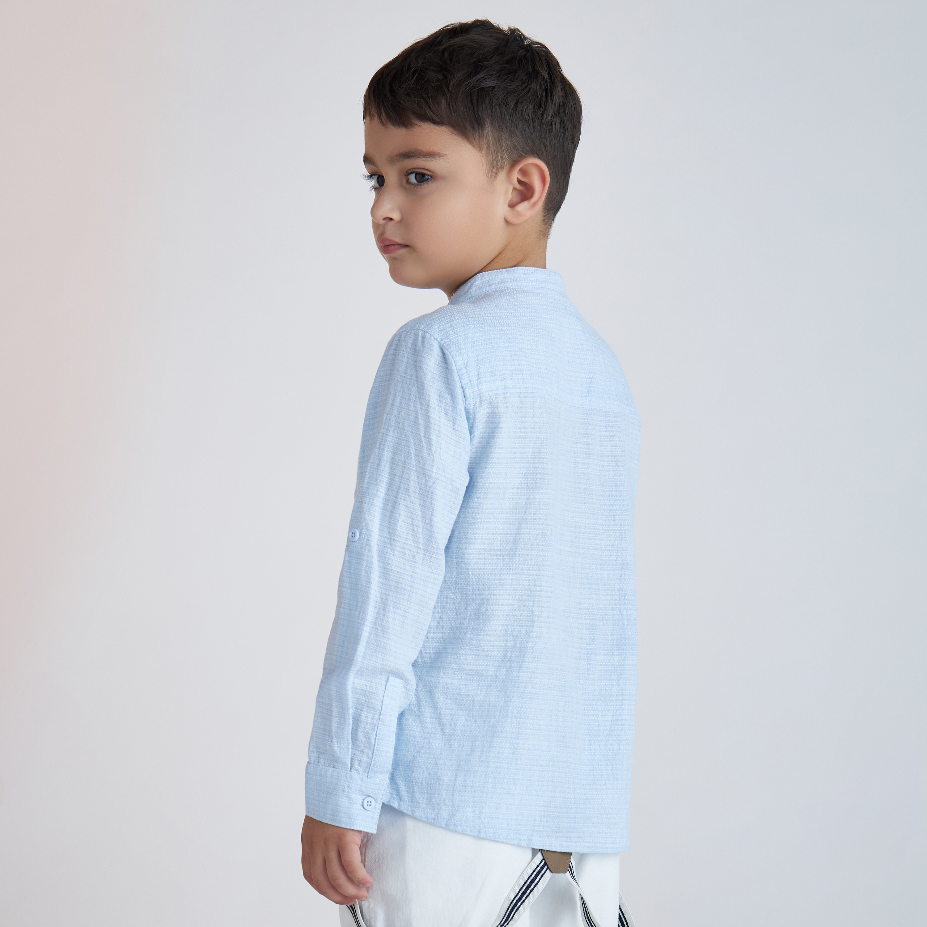 Juniors Solid Shirt with Long Sleeves and Mandarin Collar-boys-clothing-shirts-image-3