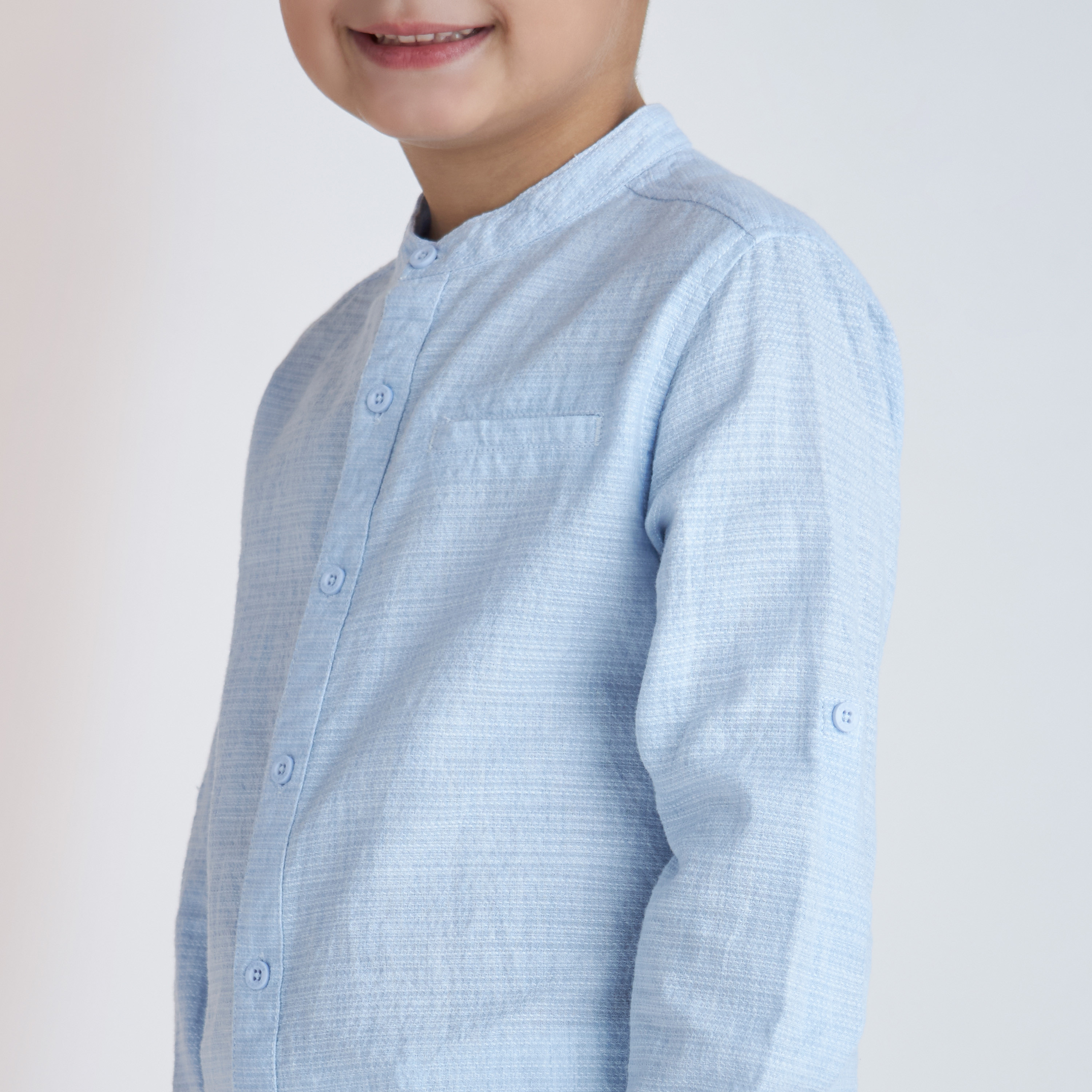 Juniors Solid Shirt with Long Sleeves and Mandarin Collar-boys-clothing-shirts-image-4