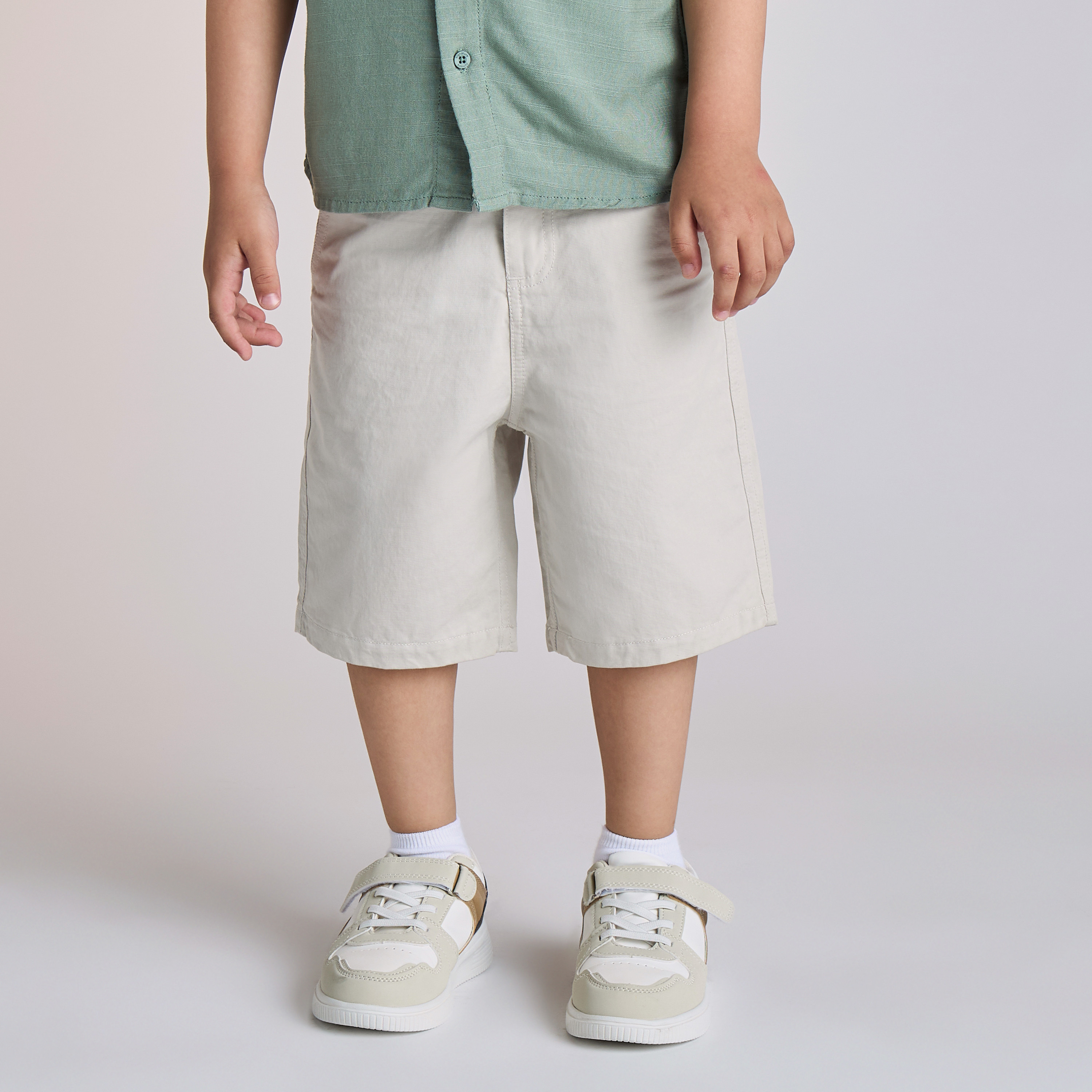 Juniors Solid Mandarin Collar Shirt and Shorts Set-boys-clothing-setsandcoords-image-3