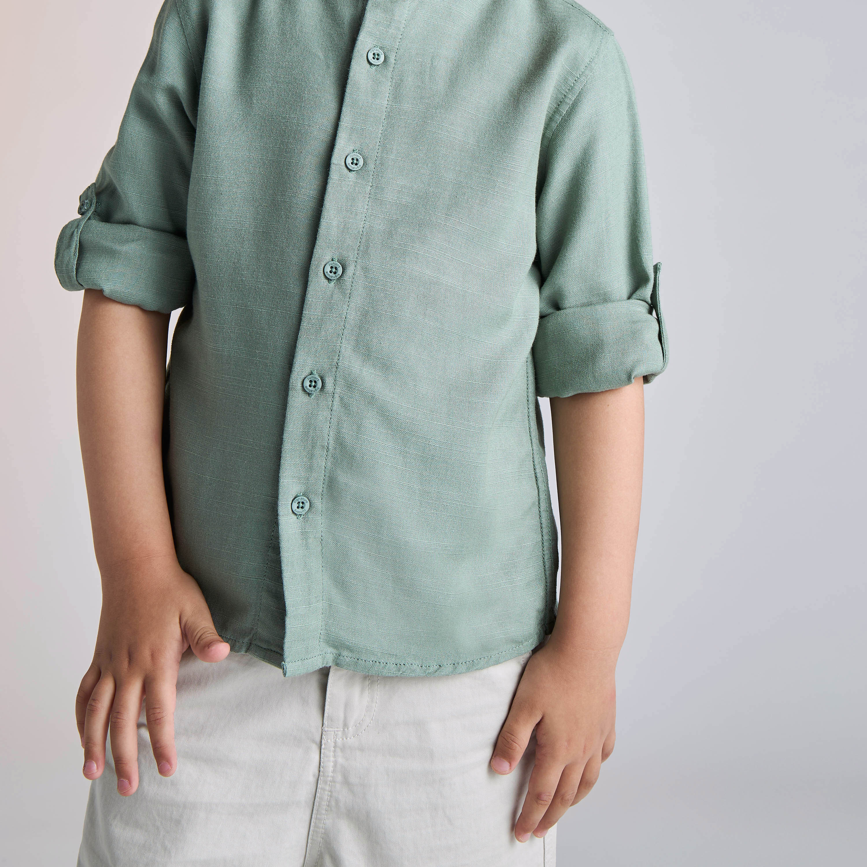 Juniors Solid Mandarin Collar Shirt and Shorts Set-boys-clothing-setsandcoords-image-5