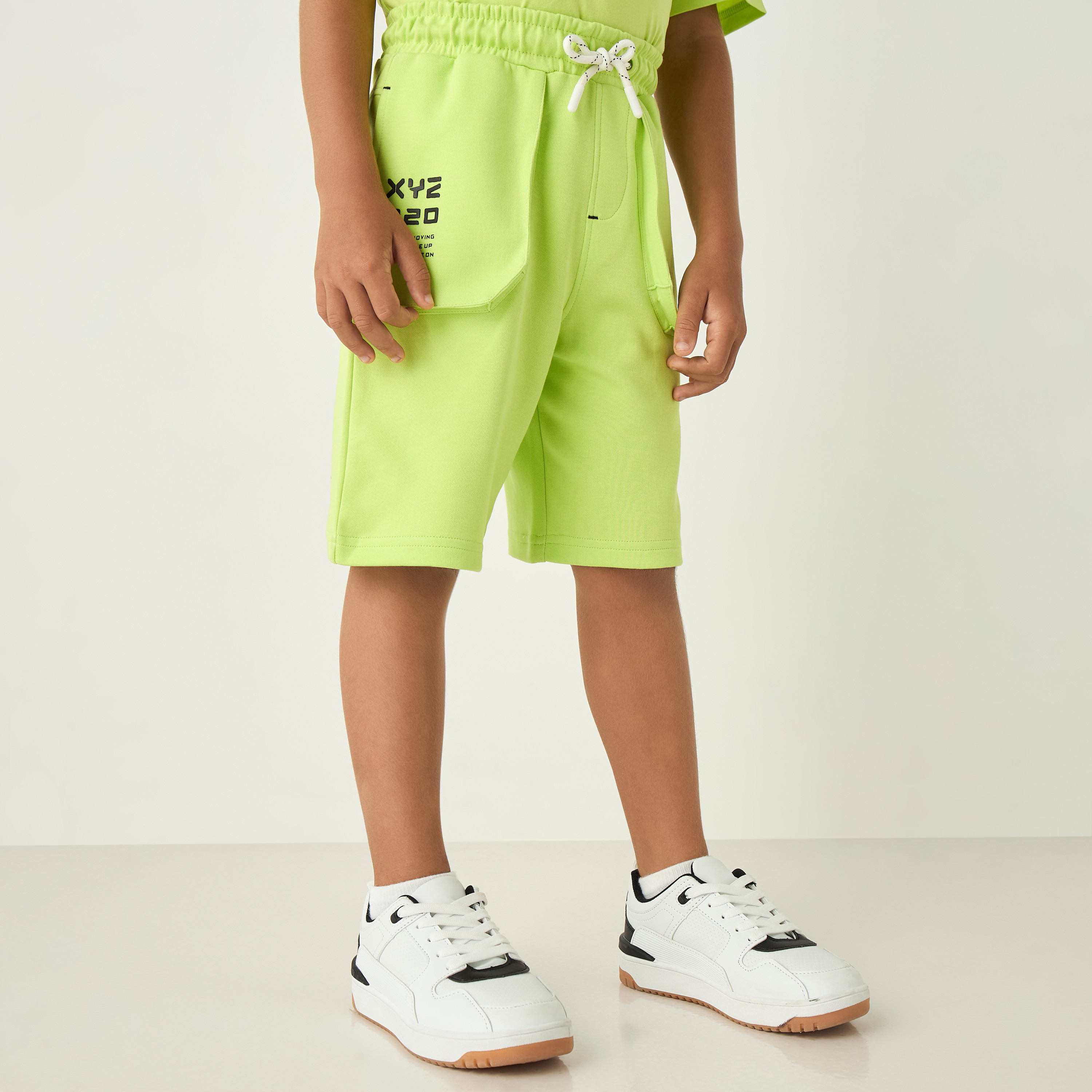 XYZ Typography Print Shorts with Drawstring Closure-boys-clothing-sportswear-bottoms-image-1