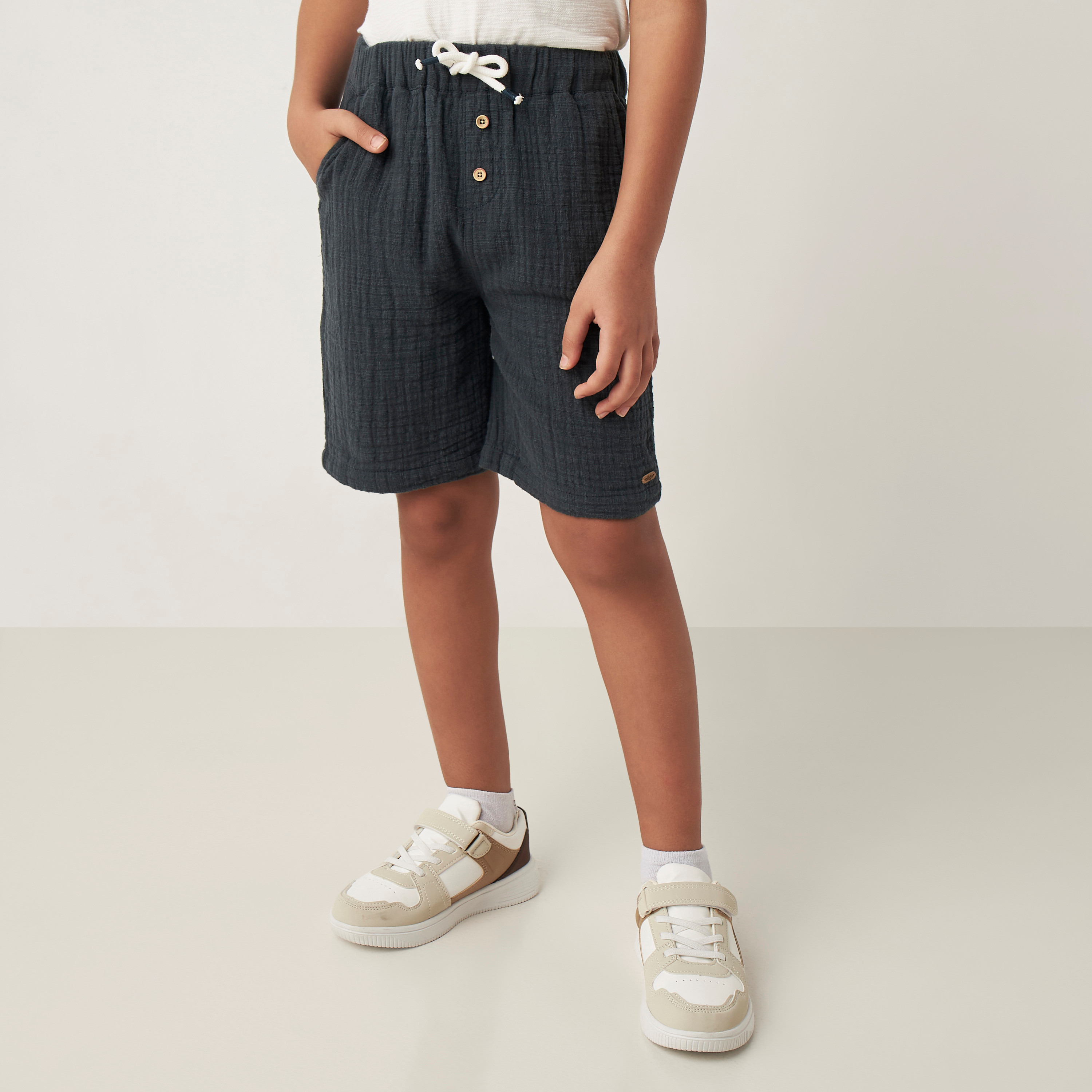 Eligo Textured Shorts with Drawstring Closure and Pockets-baby-boys-clothing-bottoms-shorts-image-1