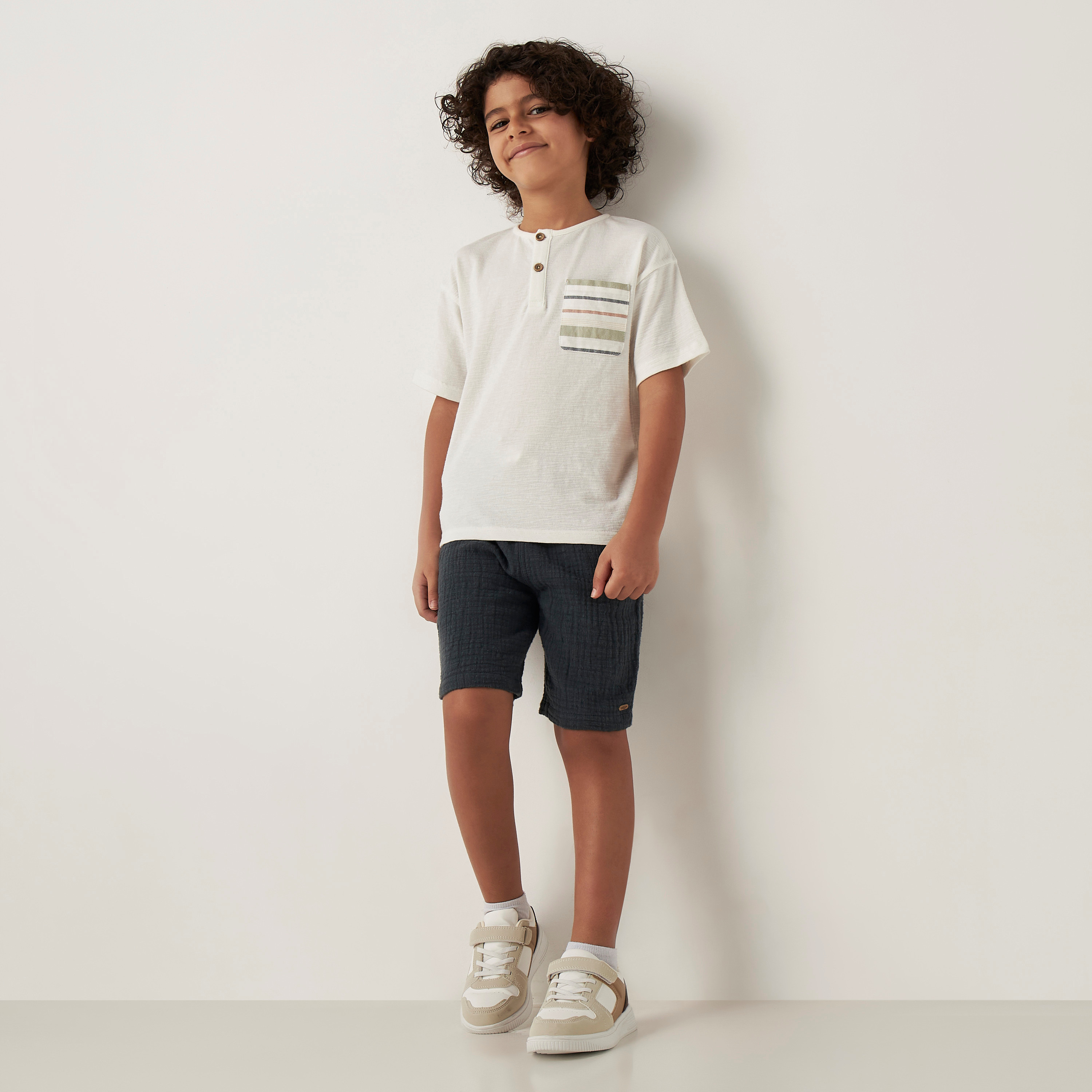 Eligo Textured Shorts with Drawstring Closure and Pockets-baby-boys-clothing-bottoms-shorts-image-2