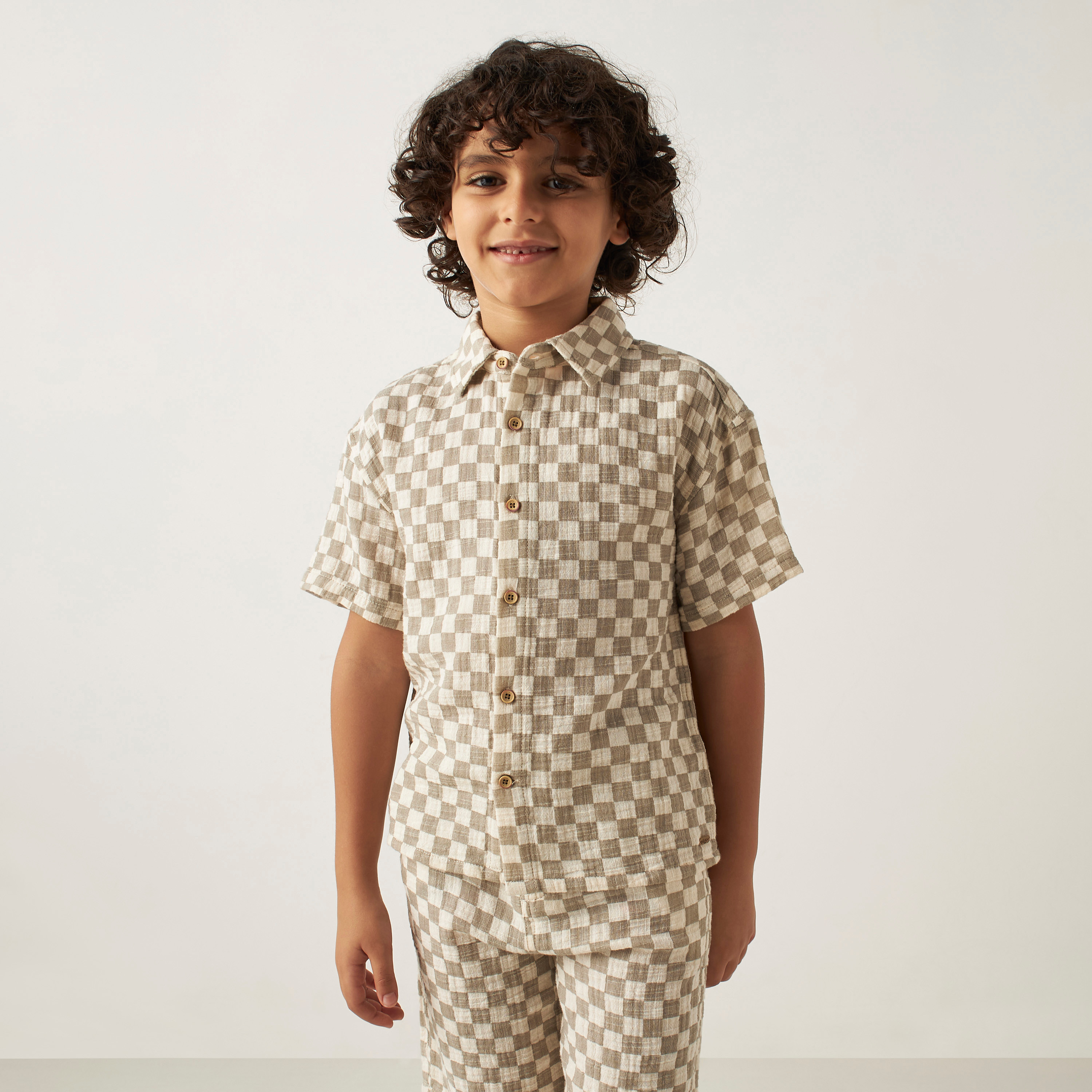 Eligo All-Over Checked Cotton Shirt and Shorts Set-boys-clothing-setsandcoords-image-2