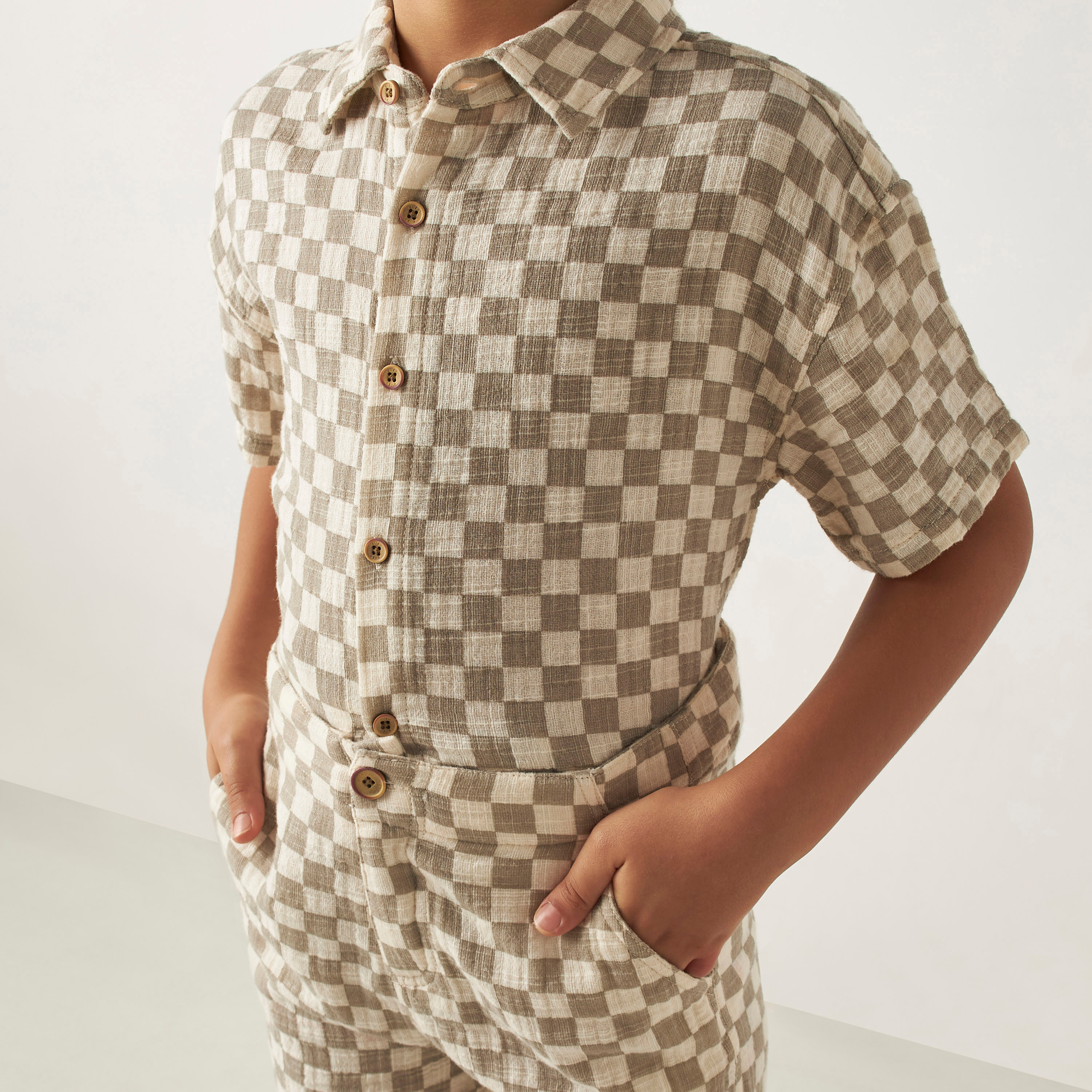 Eligo All-Over Checked Cotton Shirt and Shorts Set-boys-clothing-setsandcoords-image-4