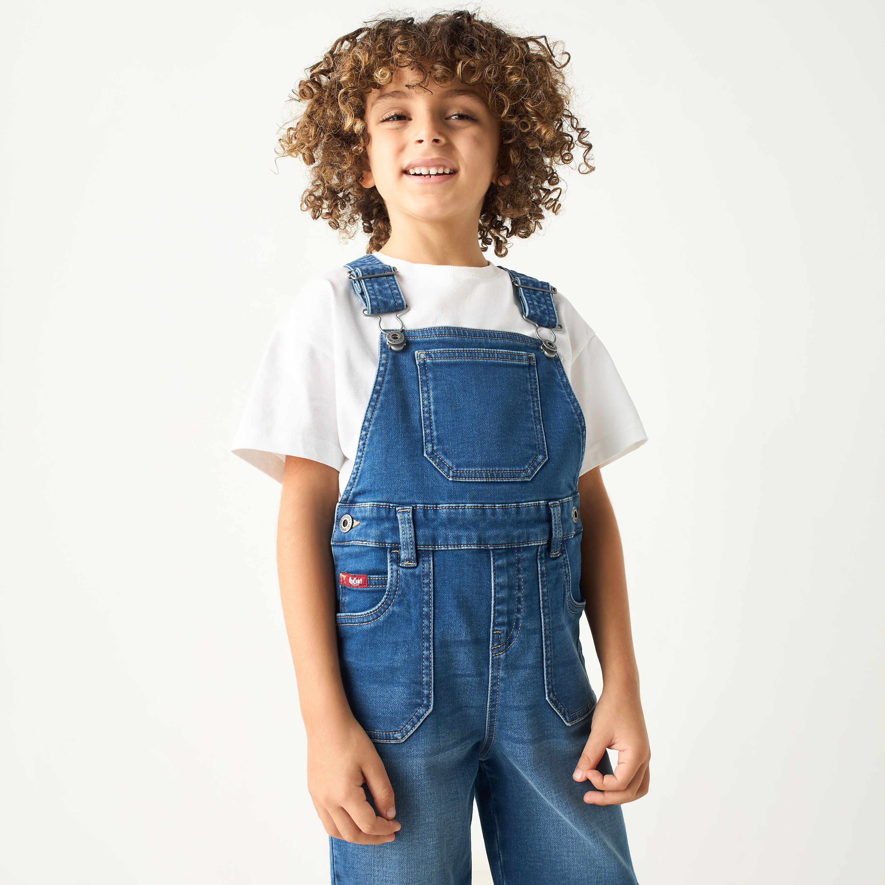 Buy Lee Cooper Solid Denim Dungaree with Pockets and