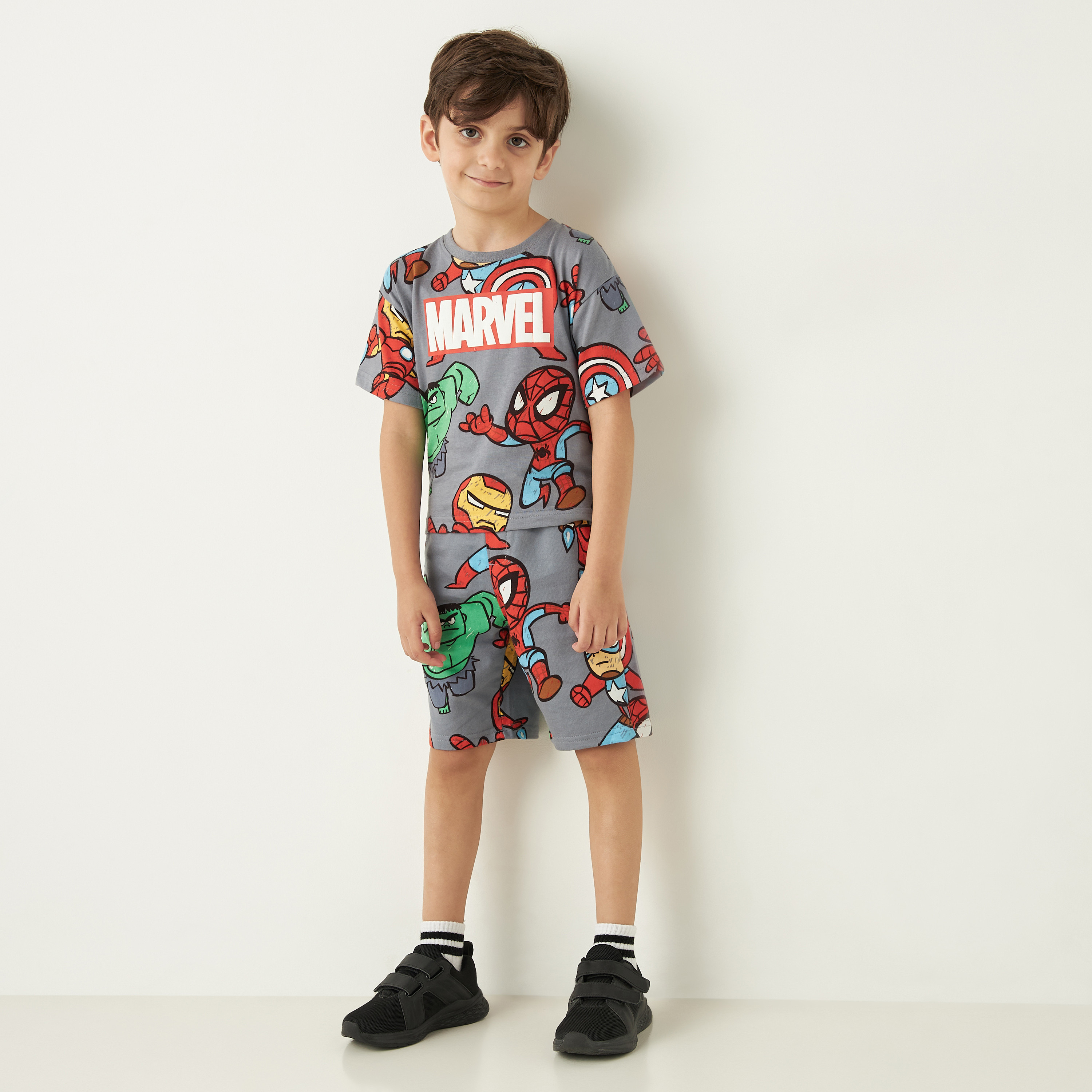 Avengers Print Cotton T-shirt and Shorts Set-boys-clothing-setsandcoords-image-1