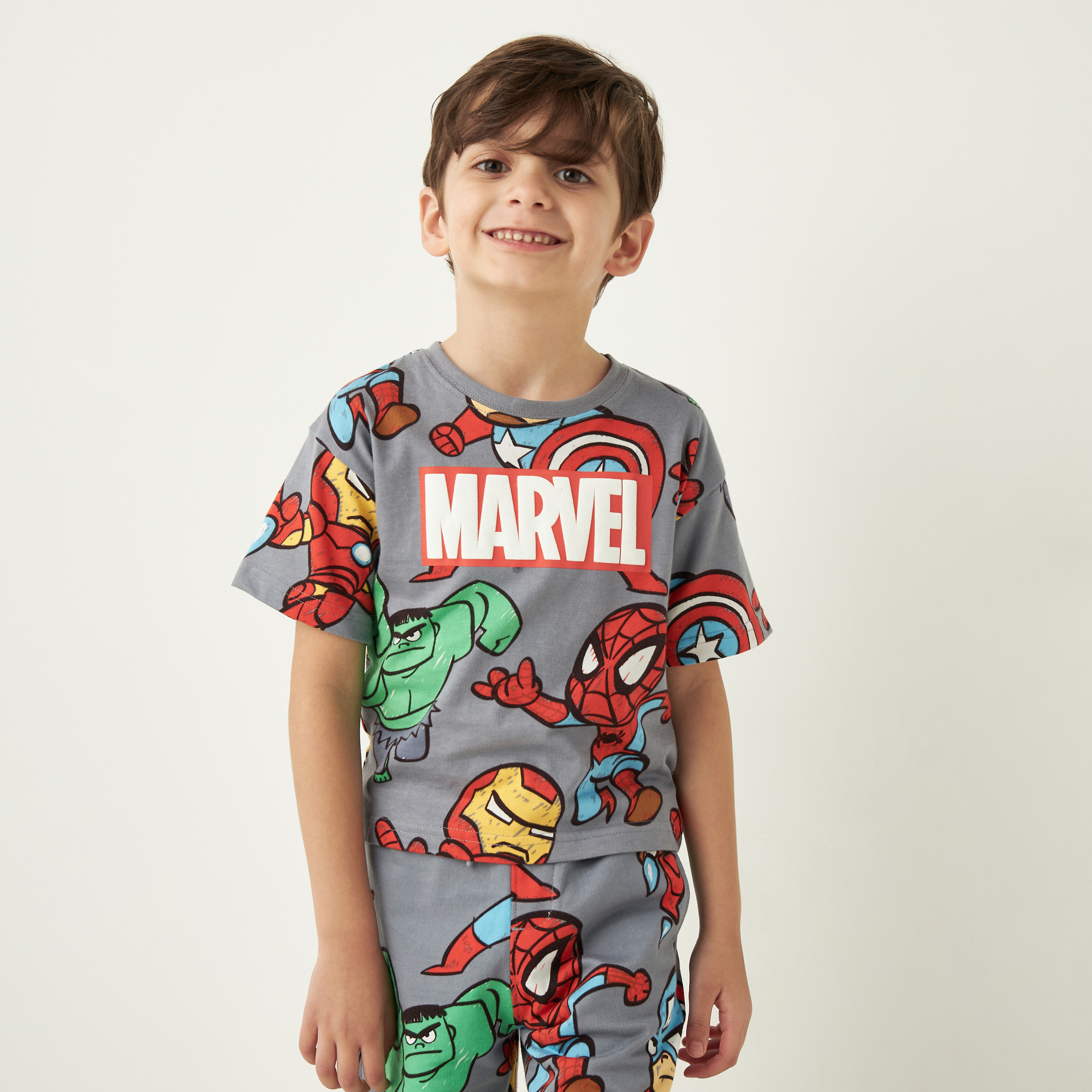 Avengers Print Cotton T-shirt and Shorts Set-boys-clothing-setsandcoords-image-2
