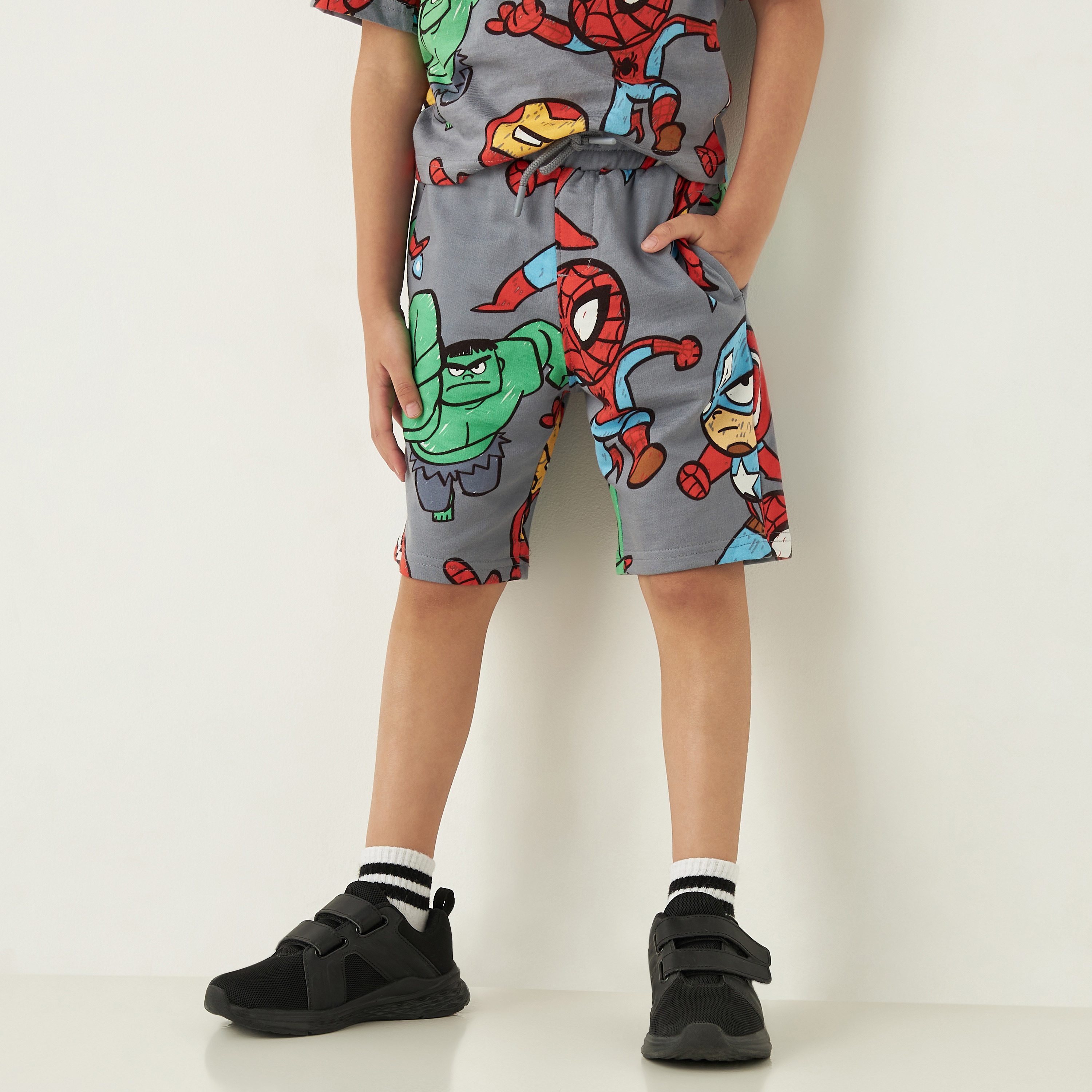 Avengers Print Cotton T-shirt and Shorts Set-boys-clothing-setsandcoords-image-3