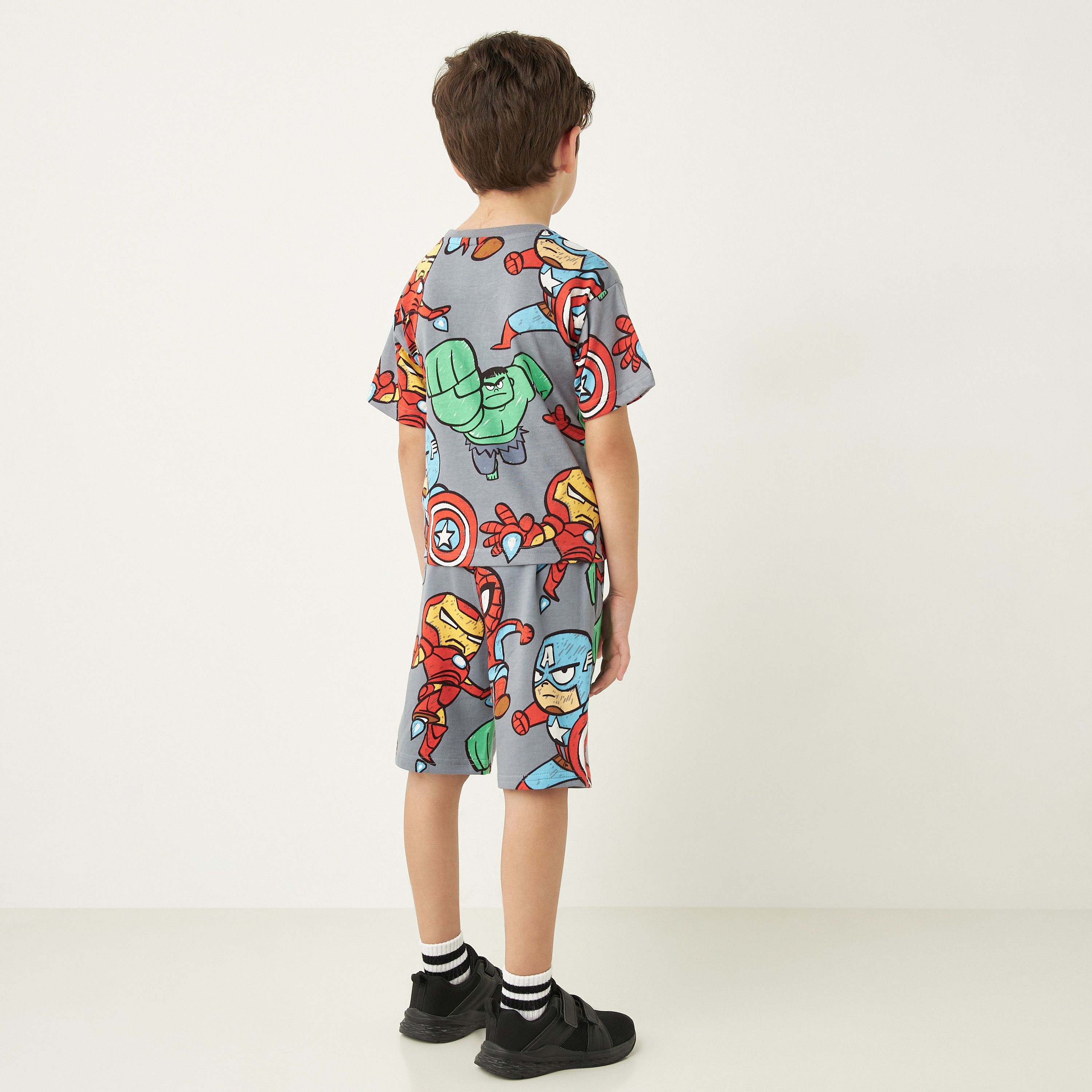 Avengers Print Cotton T-shirt and Shorts Set-boys-clothing-setsandcoords-image-4