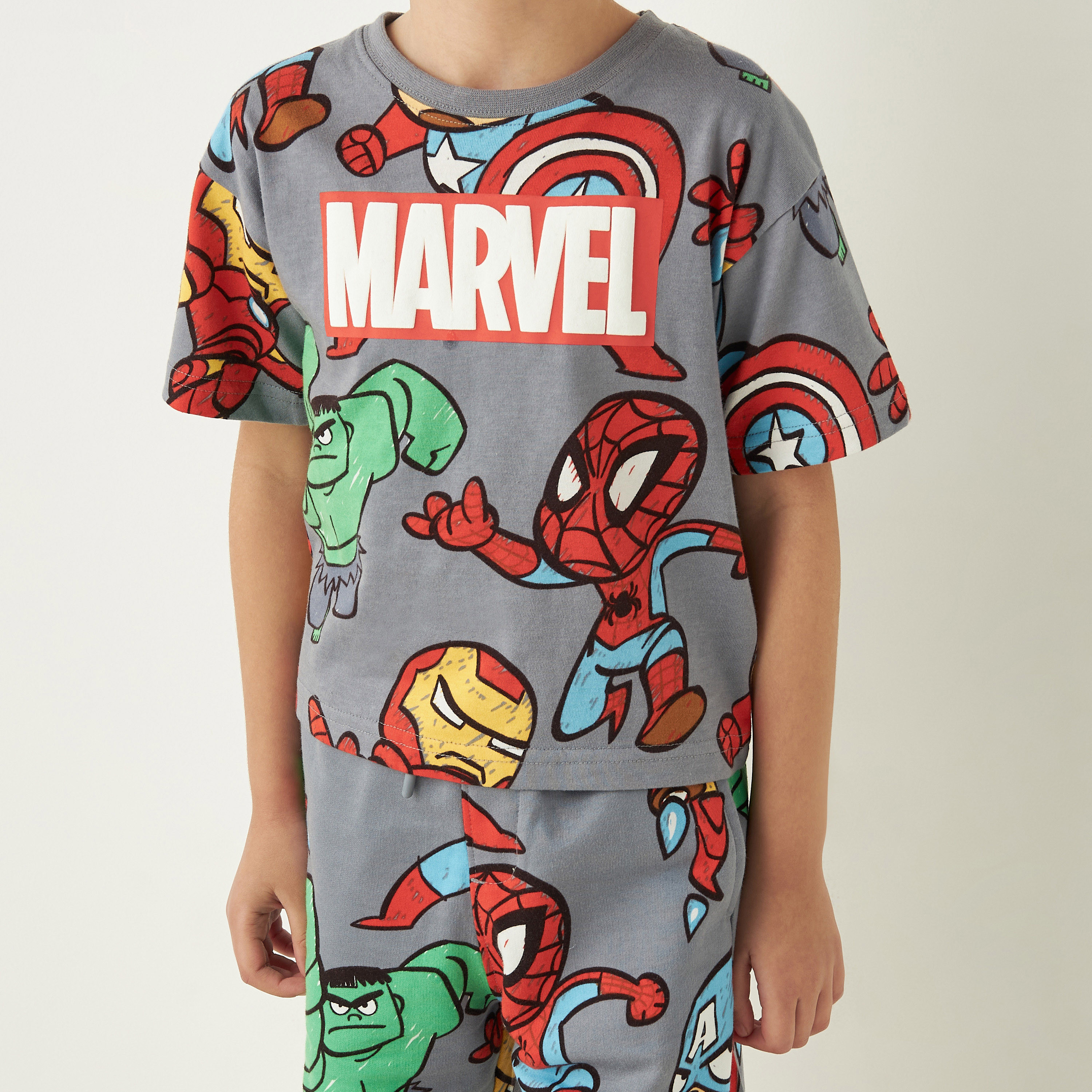 Avengers Print Cotton T-shirt and Shorts Set-boys-clothing-setsandcoords-image-5