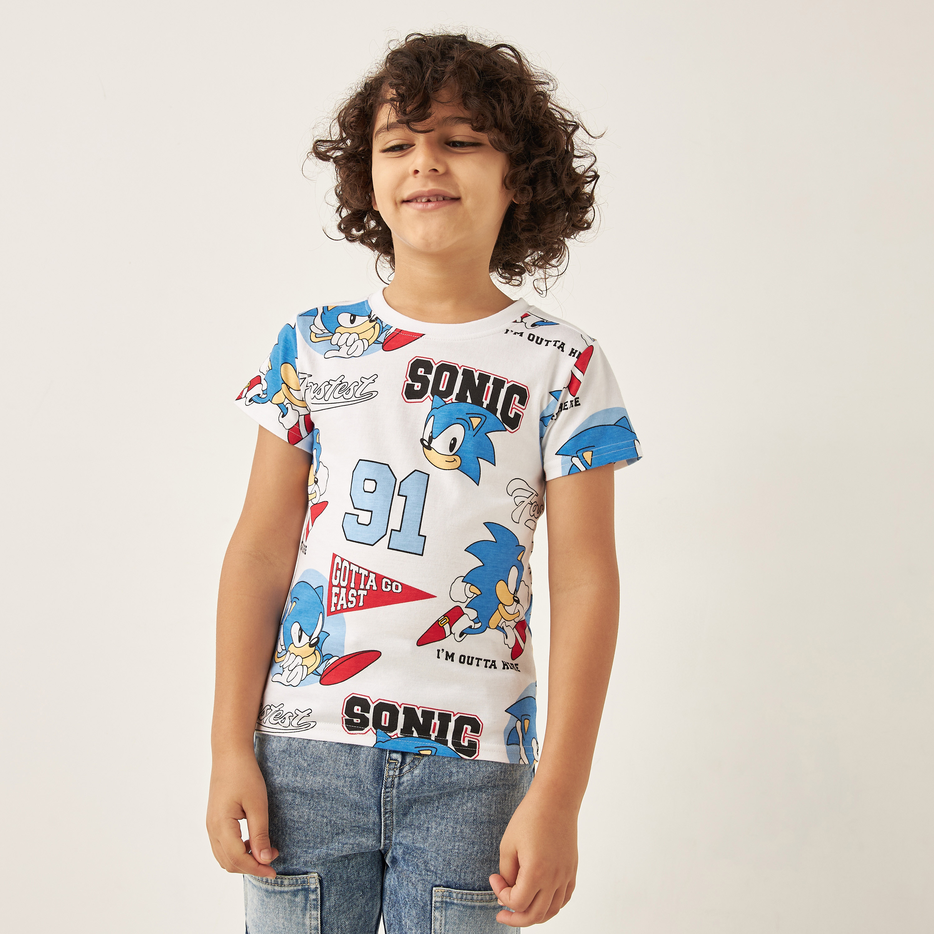 SEGA All-Over Sonic the Hedgehog Print T-shirt with Short Sleeves and Crew Neck-boys-clothing-tshirtsandpolos-image-1