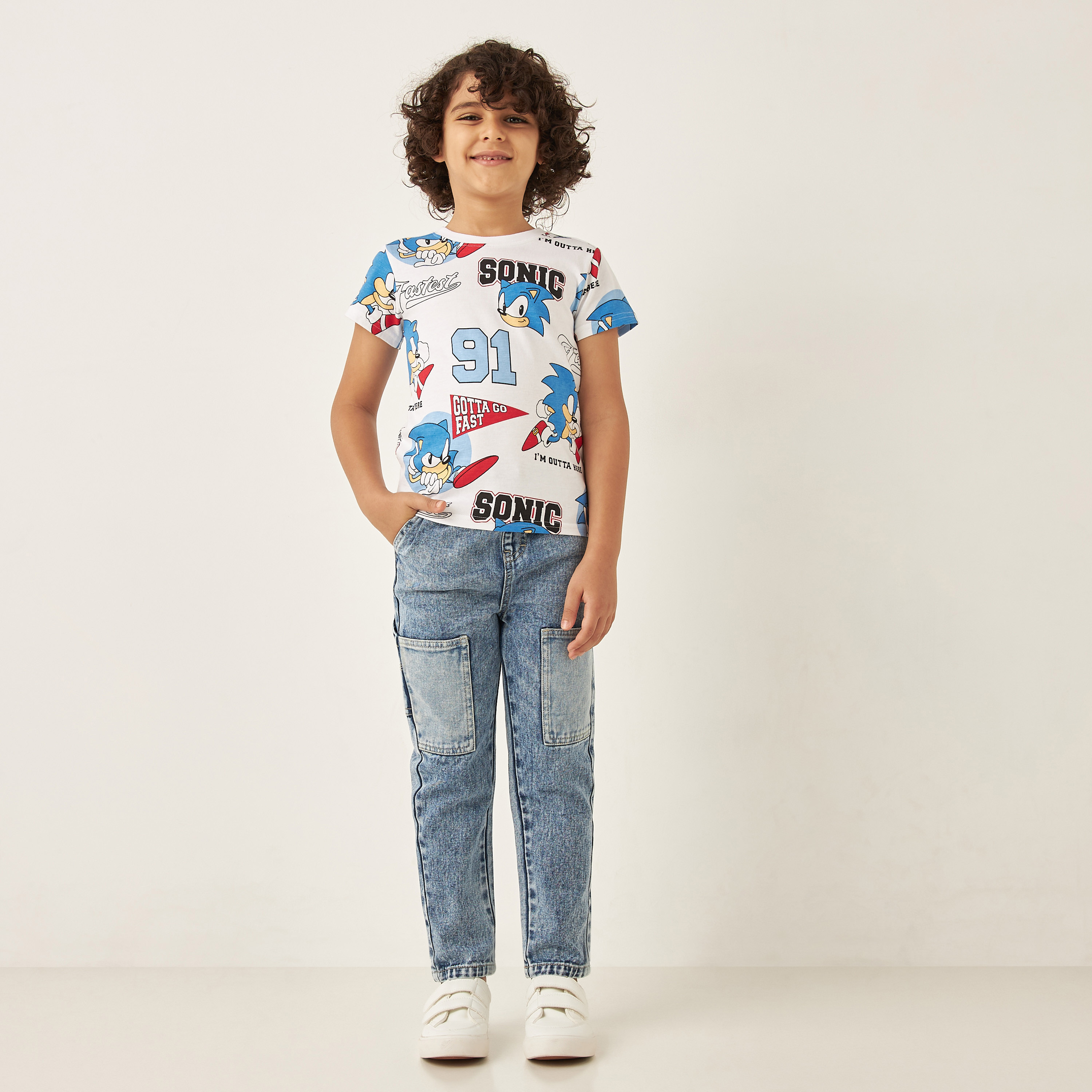 SEGA All-Over Sonic the Hedgehog Print T-shirt with Short Sleeves and Crew Neck-boys-clothing-tshirtsandpolos-image-2