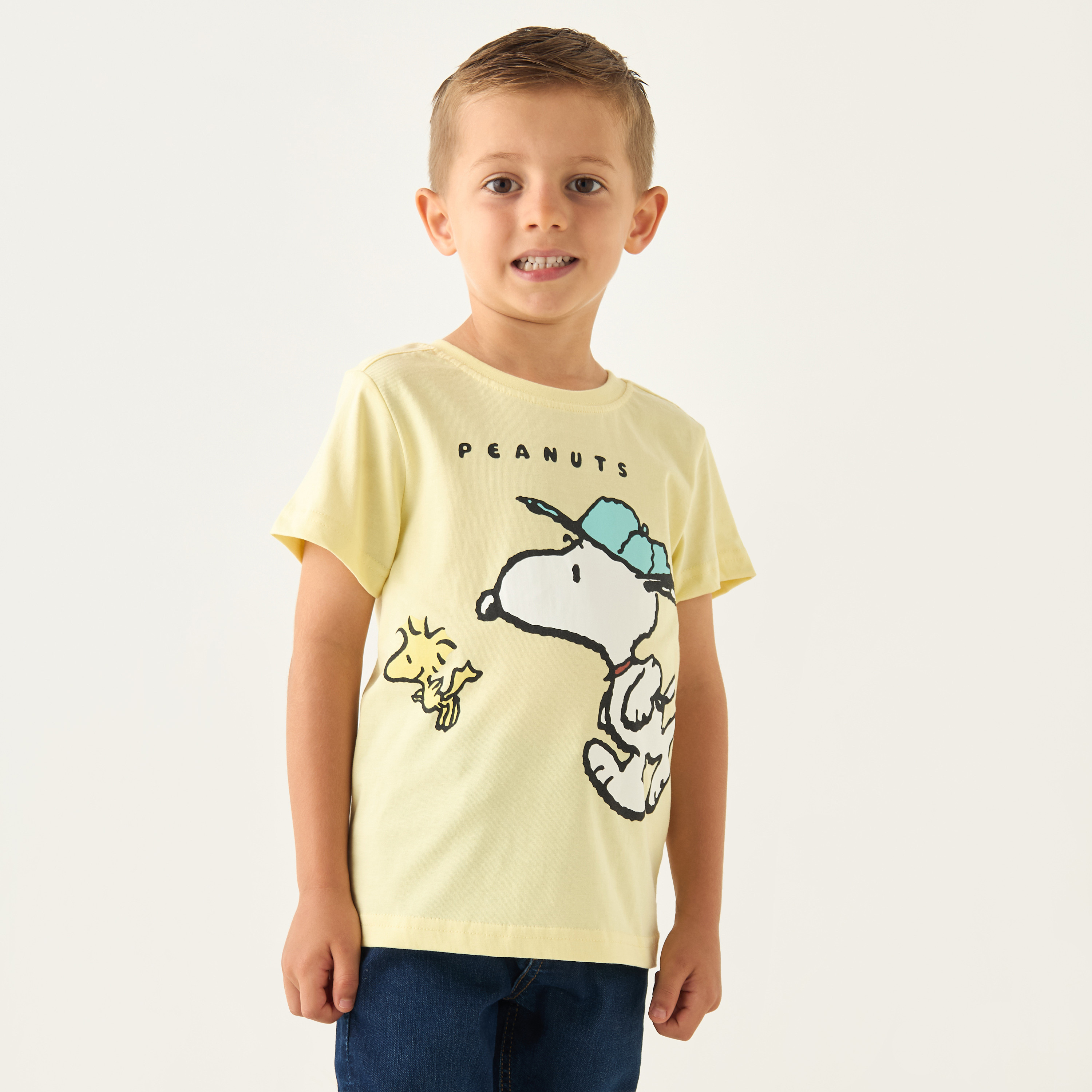 Snoopy Print Crew Neck T-shirt with Short Sleeves-boys-clothing-tshirtsandpolos-image-1
