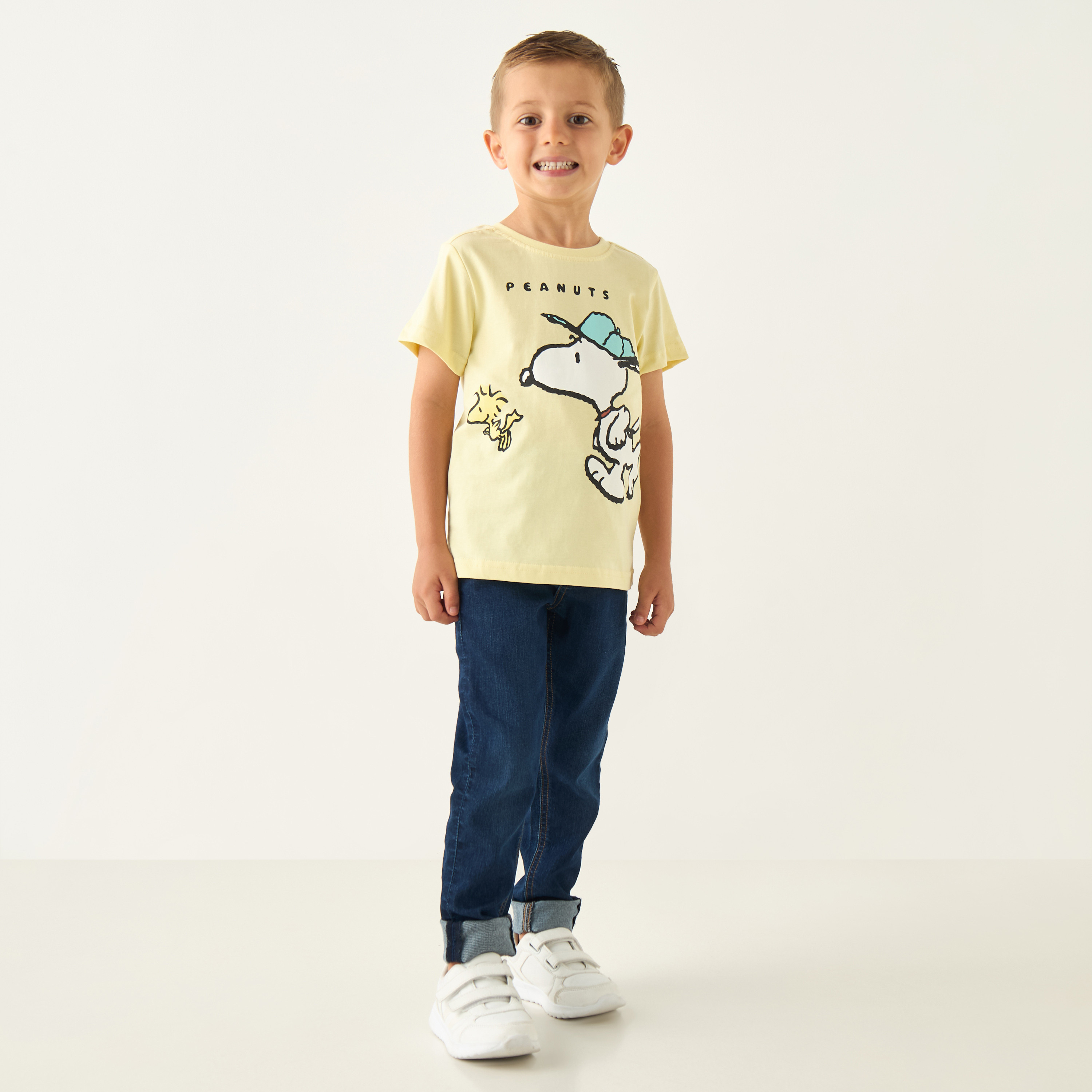 Snoopy Print Crew Neck T-shirt with Short Sleeves-boys-clothing-tshirtsandpolos-image-2