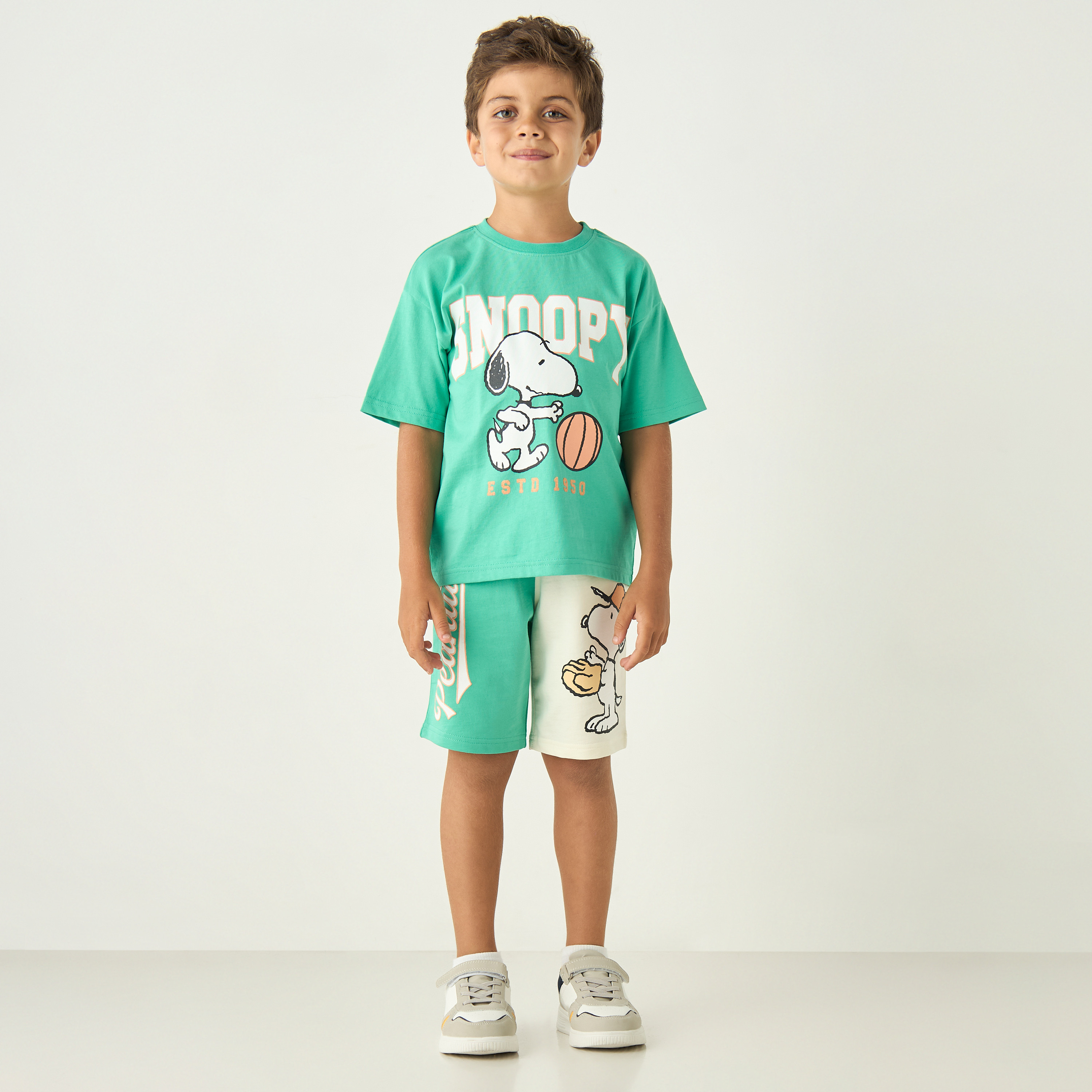 Snoopy Print T-shirt and Shorts Set-boys-clothing-setsandcoords-image-1