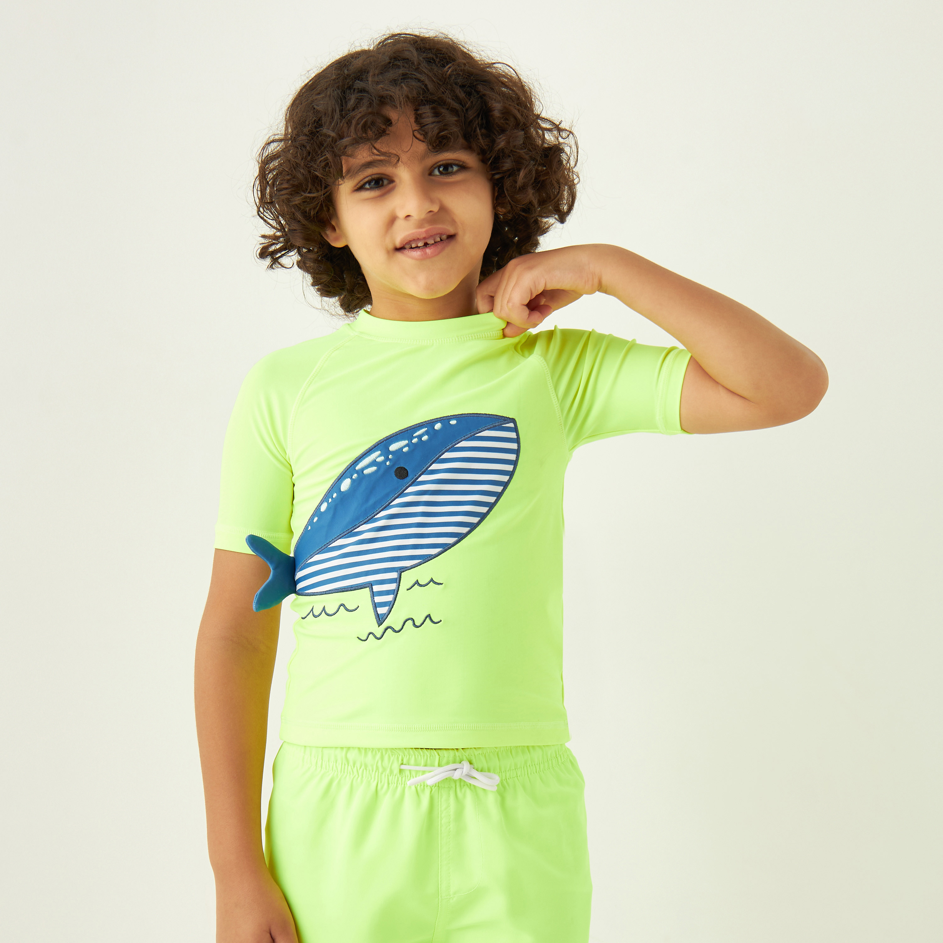 Juniors Shark Print T-shirt and Swim Shorts Set-baby-boys-clothing-swimwear-image-1