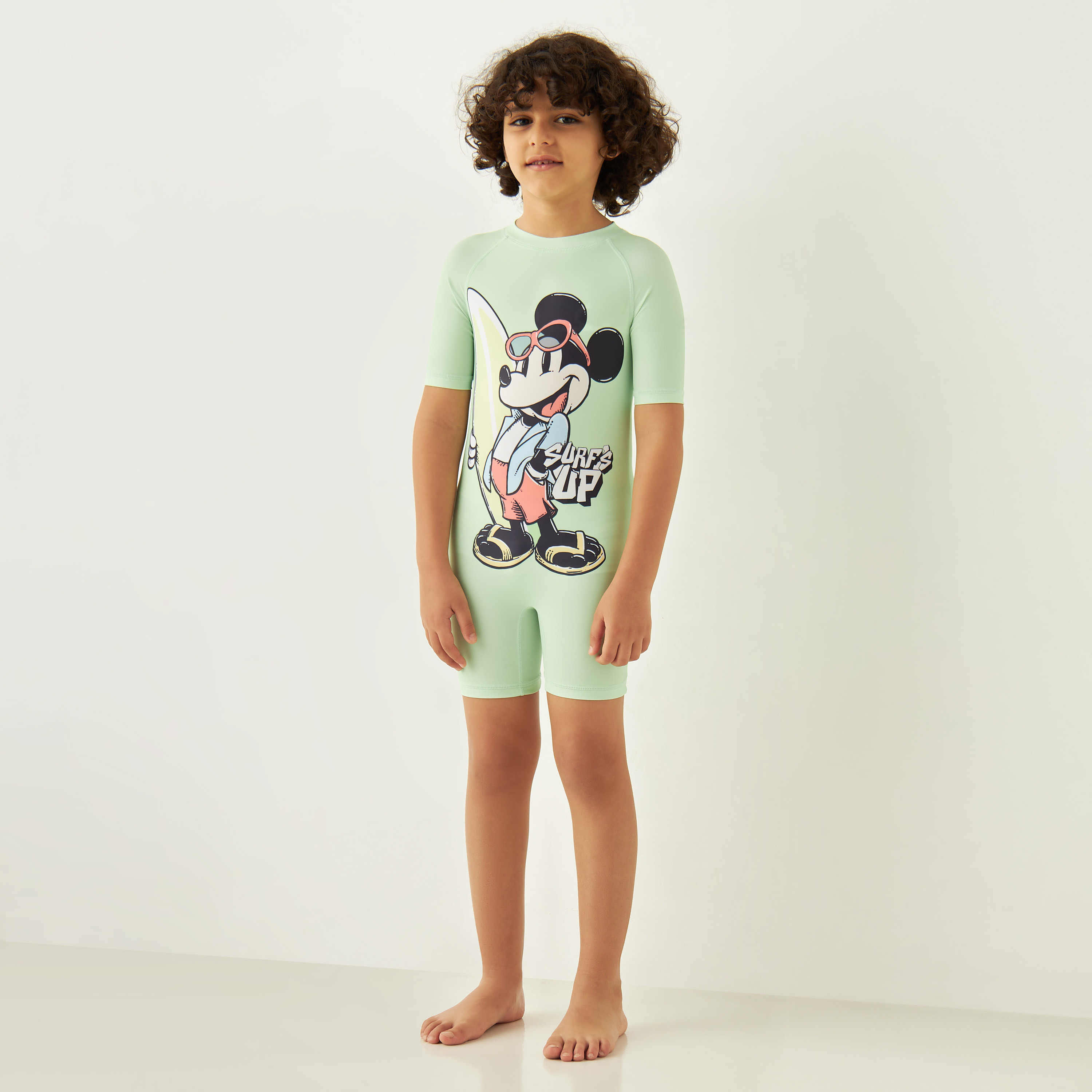 Mickey Mouse Print Swimsuit with Raglan Sleeves-baby-boys-clothing-swimwear-image-2