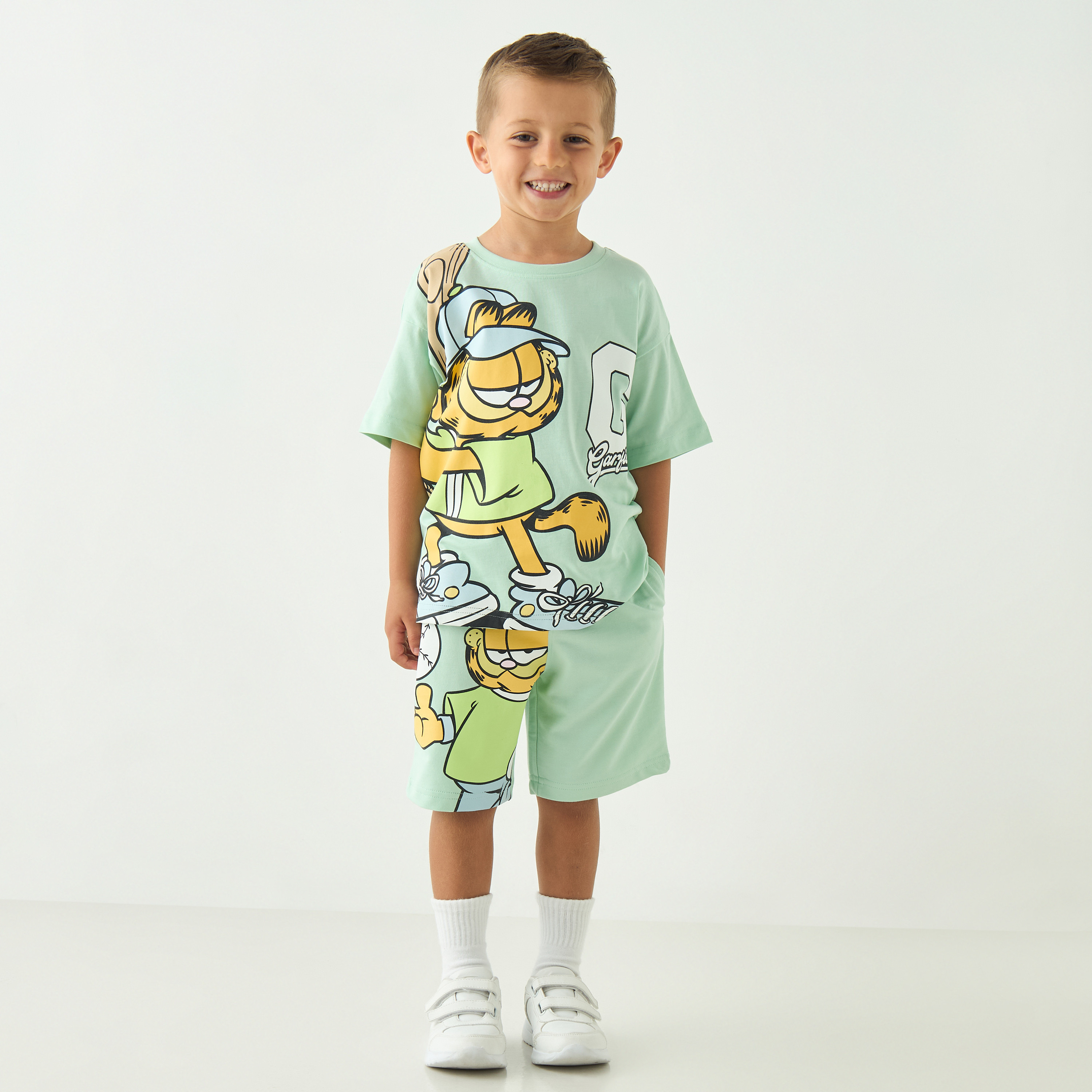 Garfield Print T-Shirt and Shorts Set-boys-clothing-setsandcoords-image-1