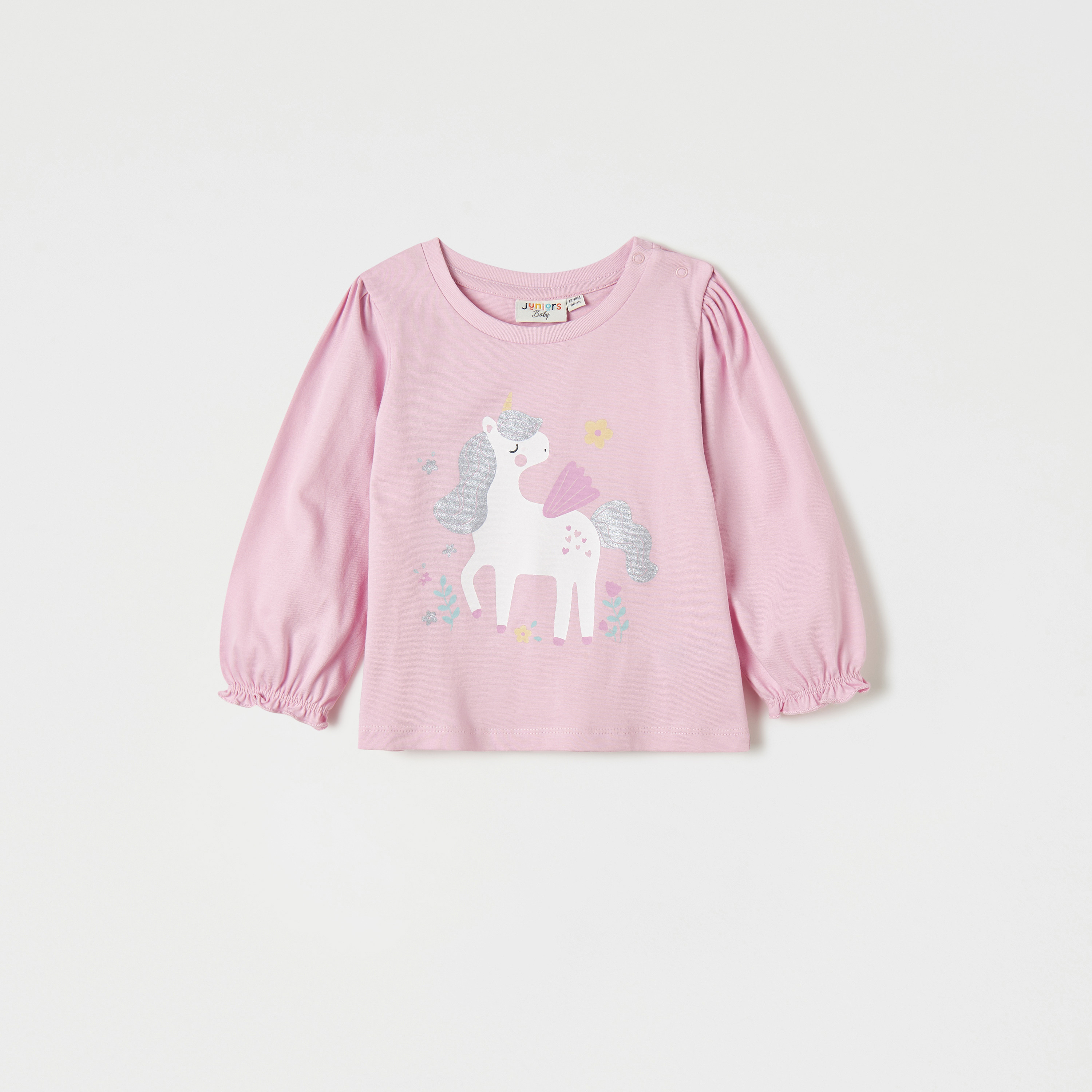 Juniors Unicorn Print T-shirt with Long Sleeves-baby-girls-clothing-tshirts-image-1