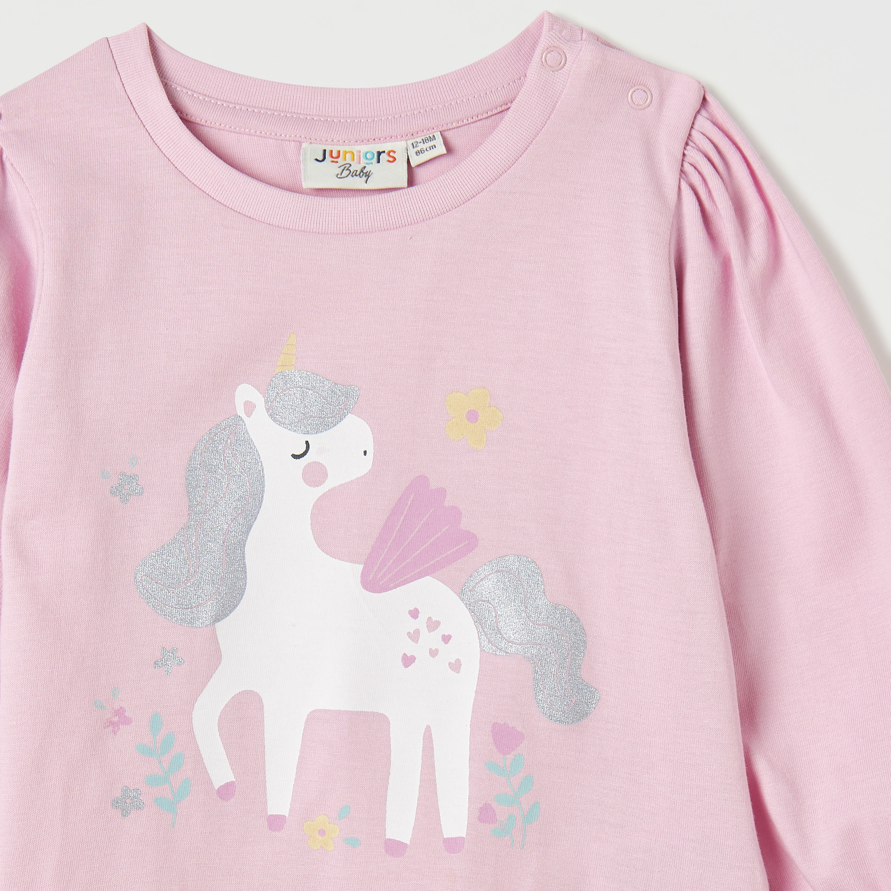 Juniors Unicorn Print T-shirt with Long Sleeves-baby-girls-clothing-tshirts-image-2