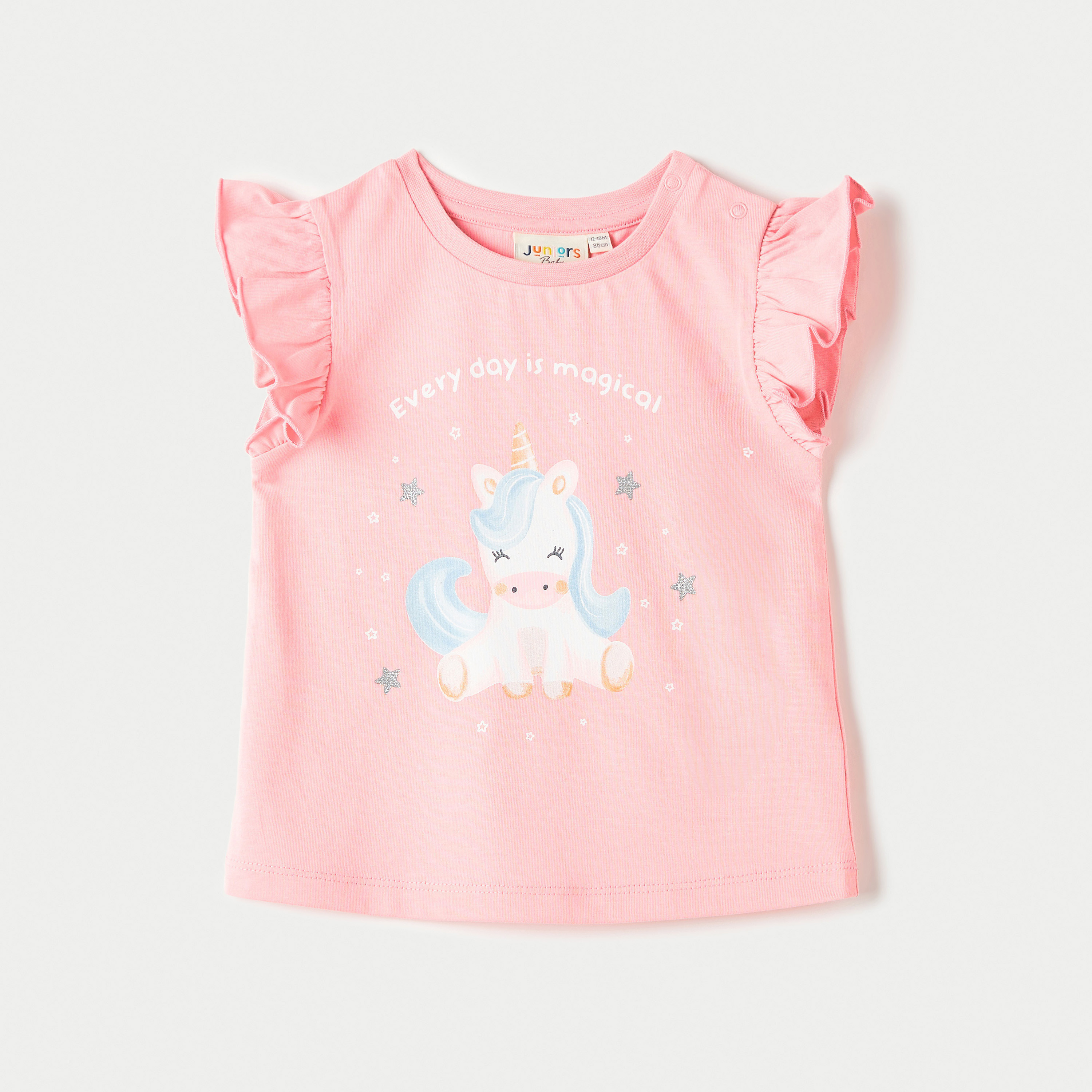Juniors Unicorn Print T-shirt with Ruffle Detail-baby-girls-clothing-tshirts-image-1