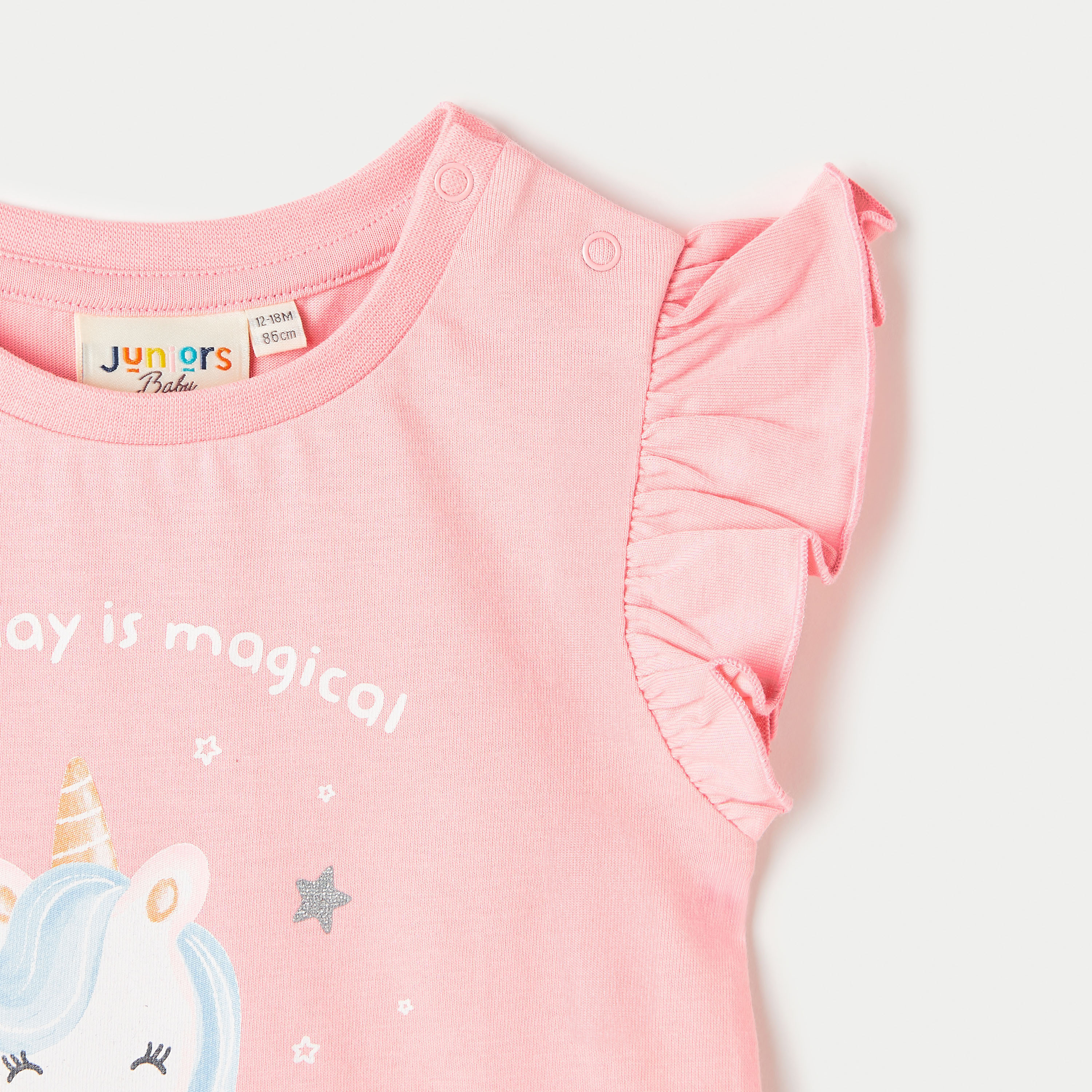 Juniors Unicorn Print T-shirt with Ruffle Detail-baby-girls-clothing-tshirts-image-2