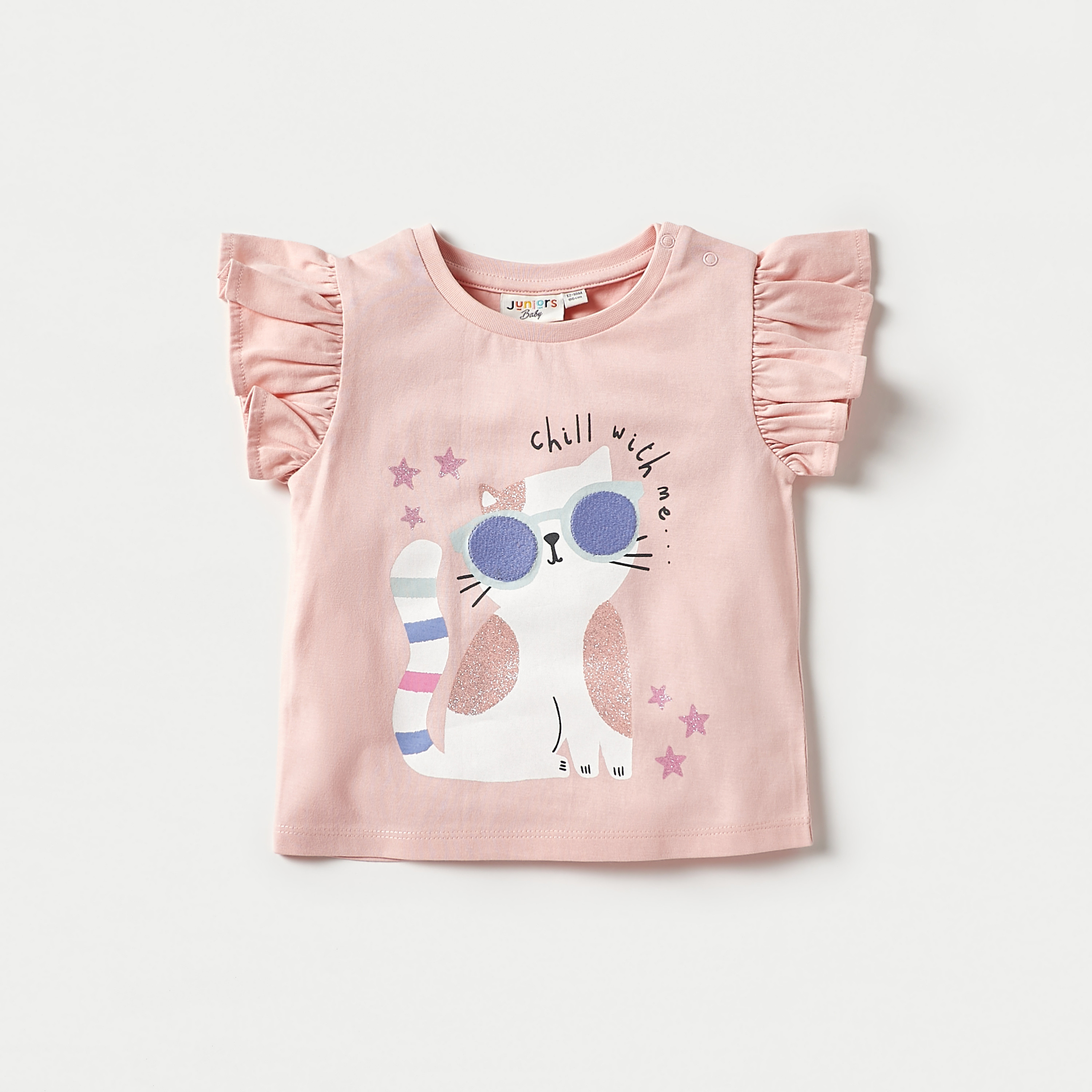 Juniors Printed T-shirt with Cap Sleeves and Round Neck - Set of 3-baby-girls-clothing-tshirts-image-2