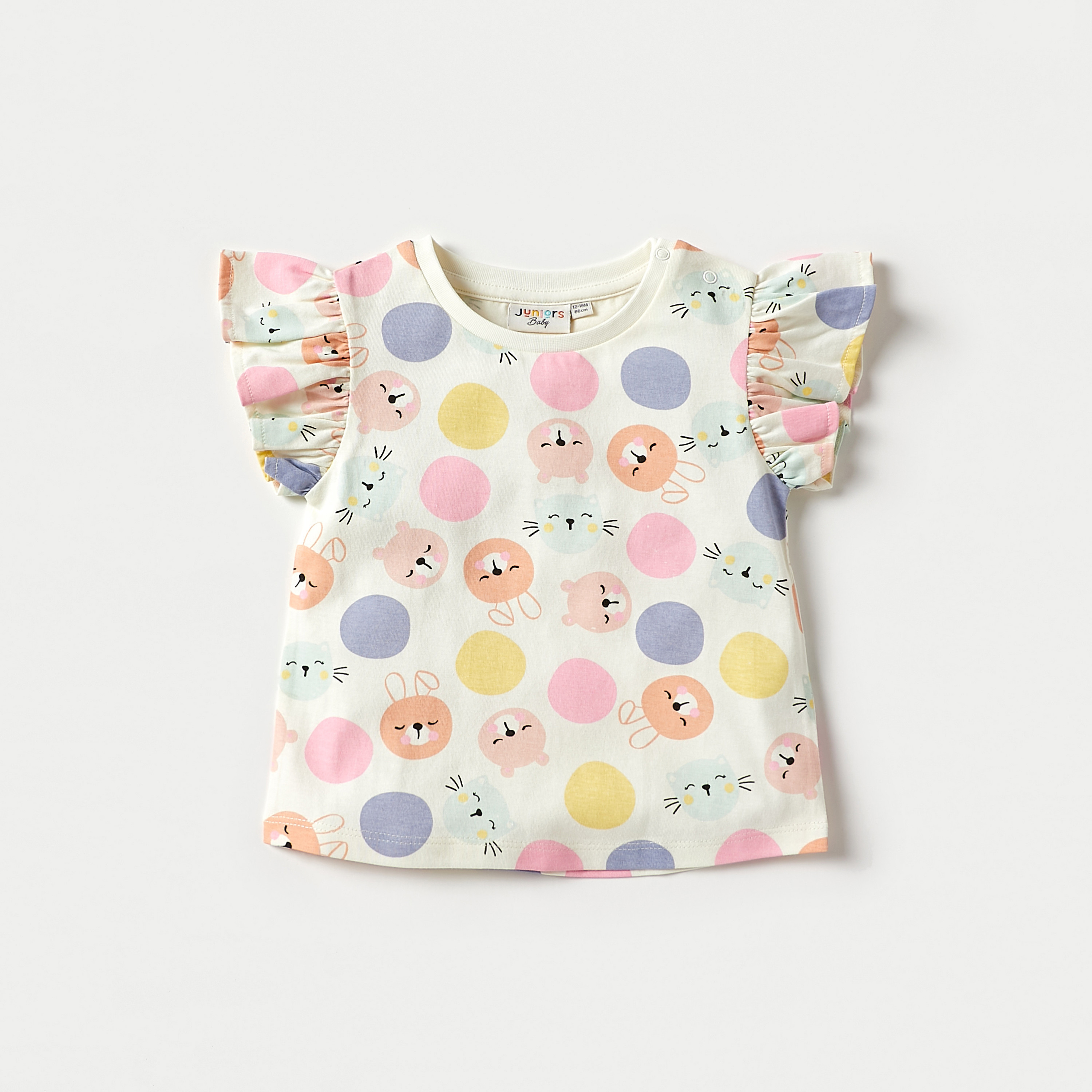 Juniors Printed T-shirt with Cap Sleeves and Round Neck - Set of 3-baby-girls-clothing-tshirts-image-4