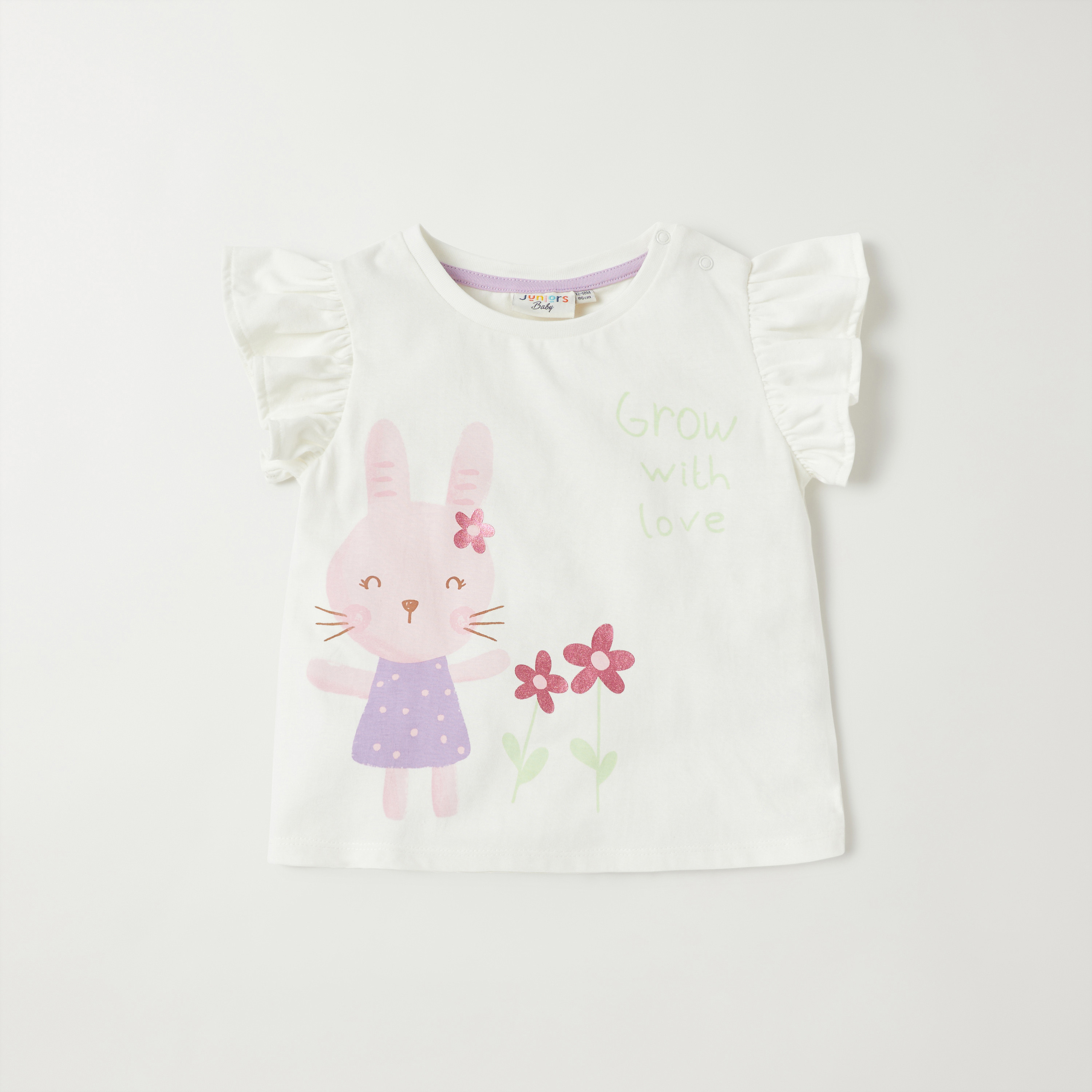Juniors Printed T-shirt with Crew Neck and Cap Sleeves - Set of 3-baby-girls-clothing-multipacks-image-2