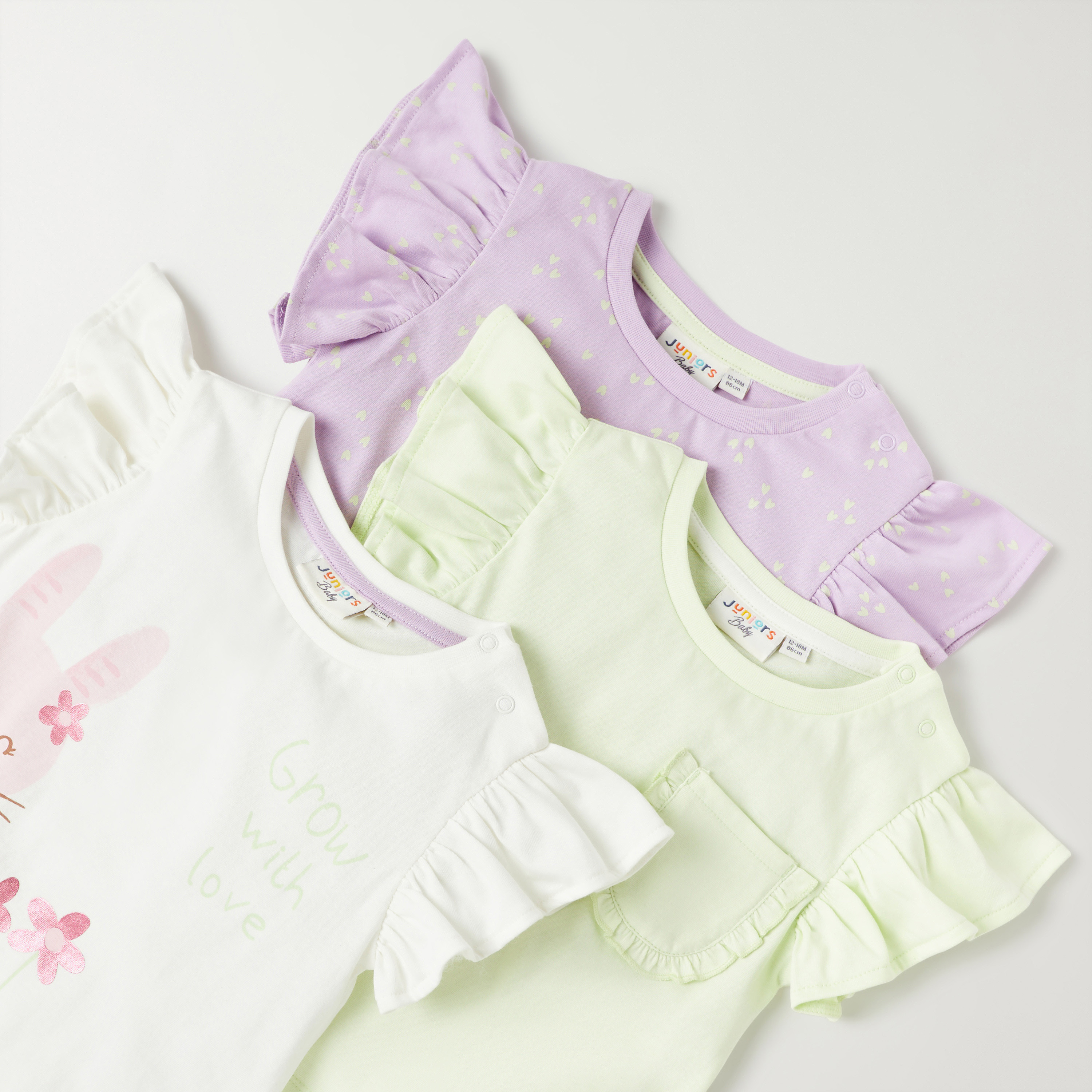 Juniors Printed T-shirt with Crew Neck and Cap Sleeves - Set of 3-baby-girls-clothing-multipacks-image-5